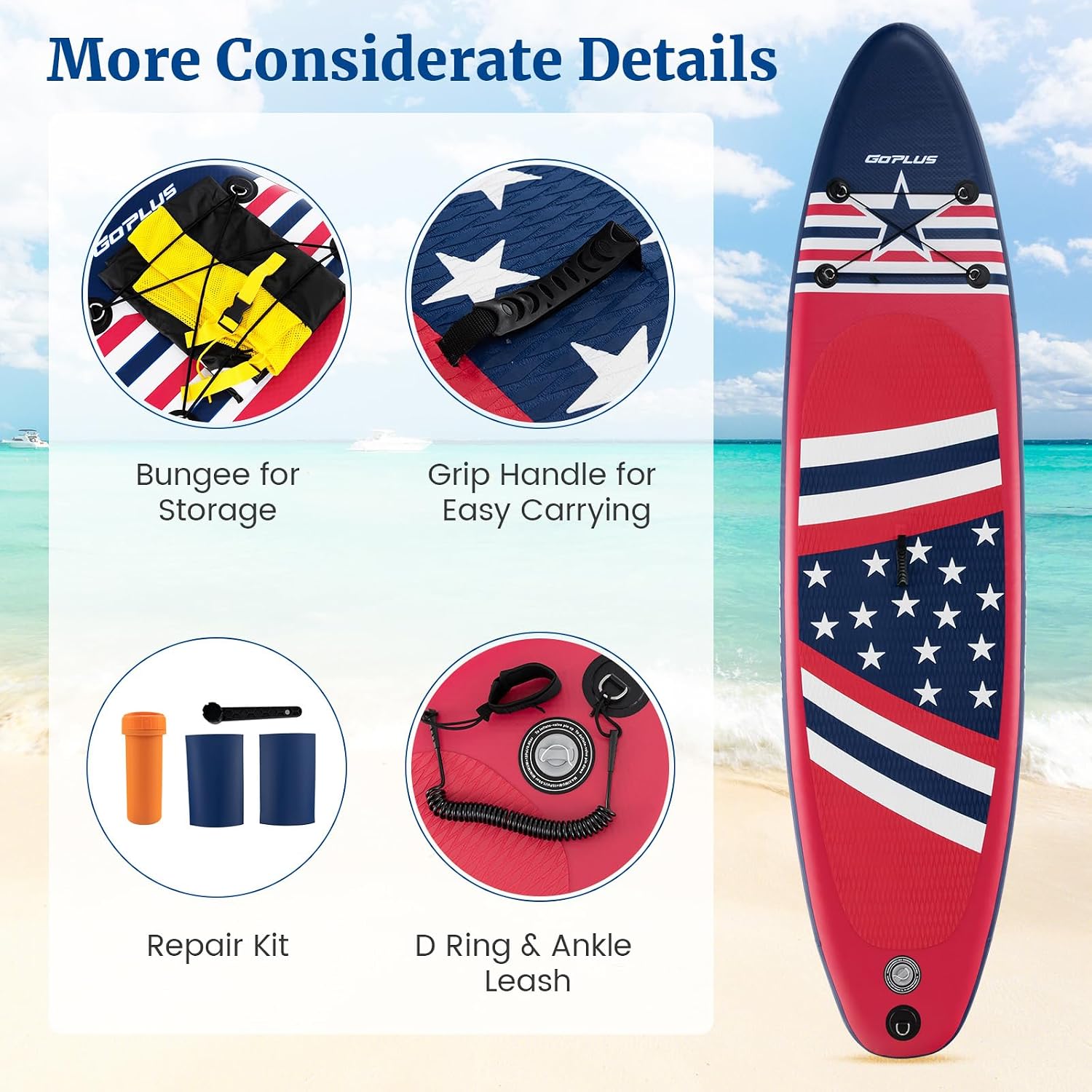 GYMAX Stand Up Paddle Board, Inflatable SUP with Wide Non-Slip EVA Deck, Accessories-Leash, D Rings, Hand Pump, Adjustable Paddle & Backpack, Paddle Boards for Adults Youth