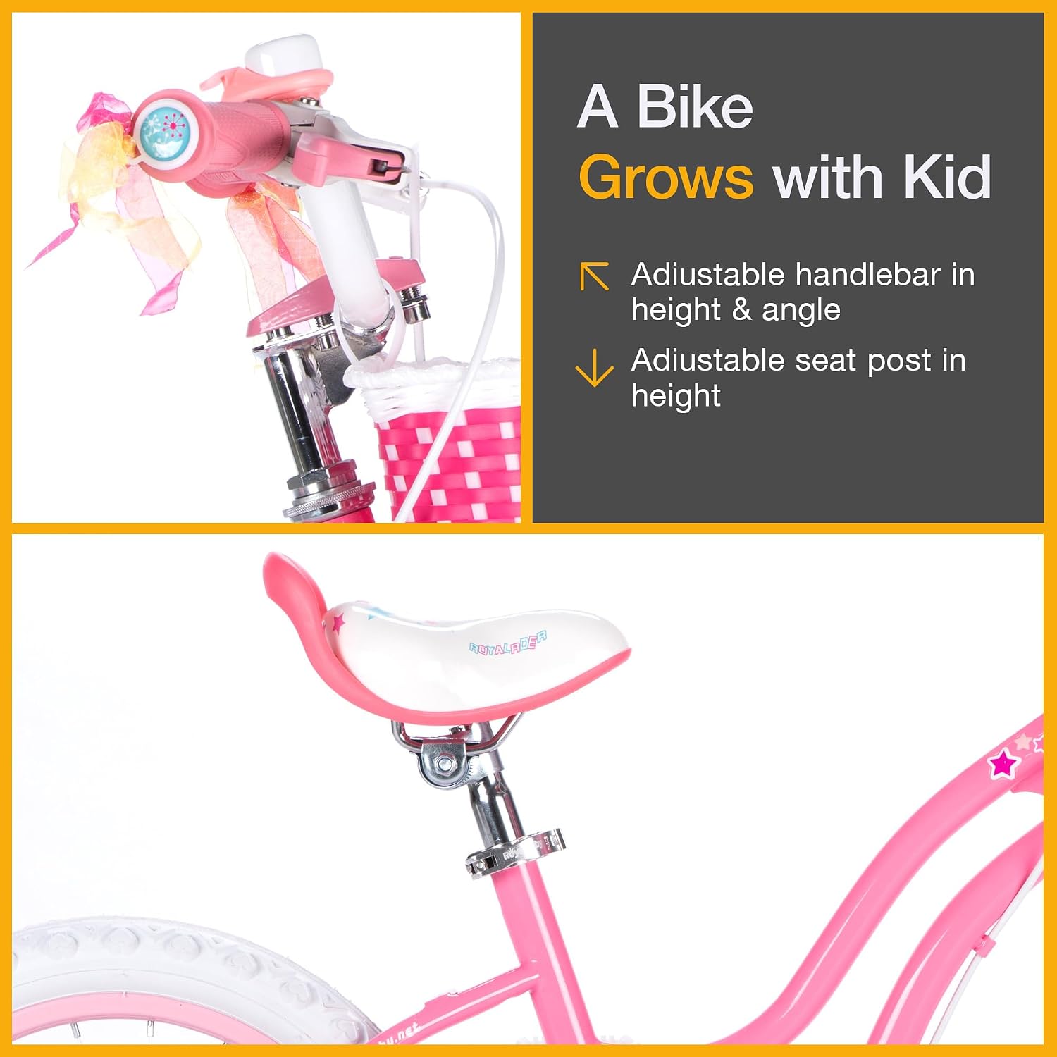 RoyalBaby Girls Bike with Training Wheels and Kickstand, Stargirl Kids Bicycle 16 Inch Toddlers to Big Kids 4-7 Years, Coral Red
