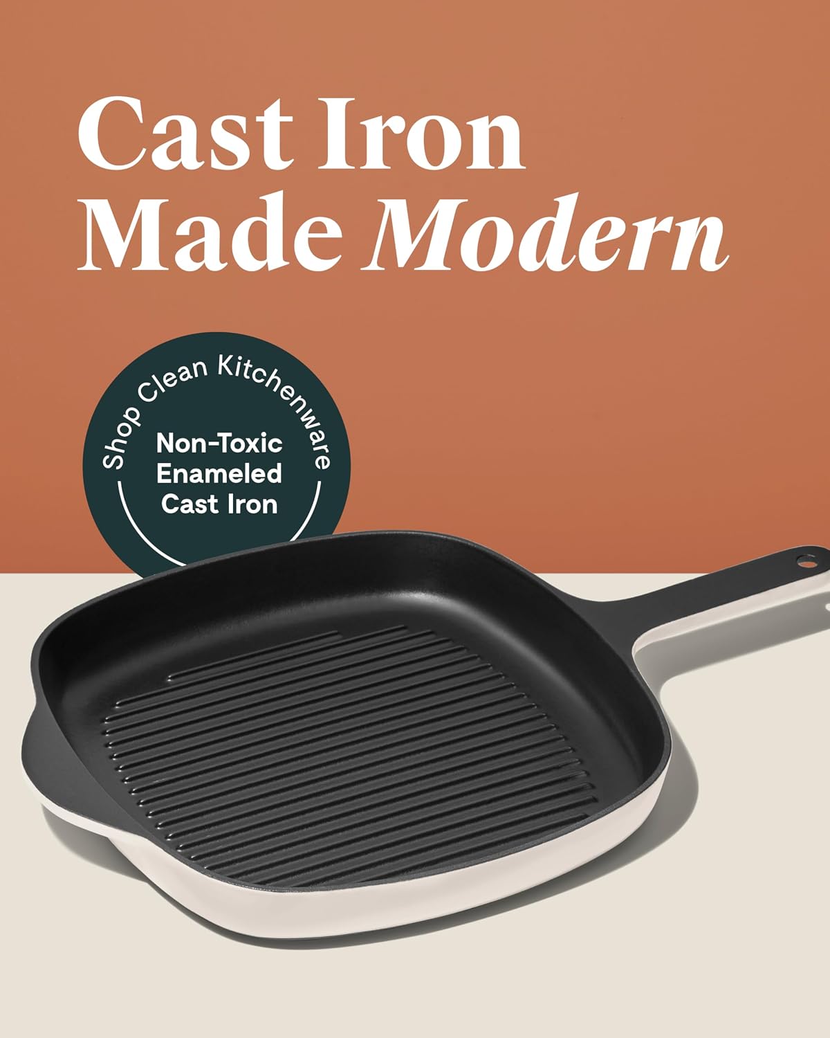Caraway Enameled Cast Iron Grill Pan - 10.5' Grill Pan for Stovetop Cooking - 3 Layer Enamel Coating - No Seasoning Required - Compatible With All Stovetops - Free From Forever Chemicals - Gray