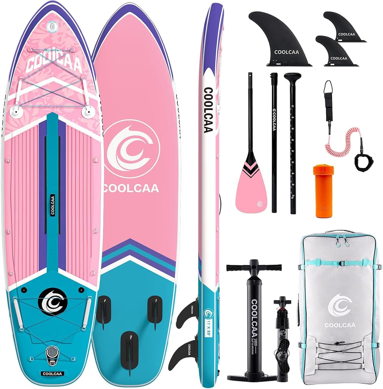COOLCAA Dolphin Inflatable Paddle Board, Extra Wide & Stable SUP for Family and Beginners, Versatile for Water Activities, with Complete Accessories & Backpack