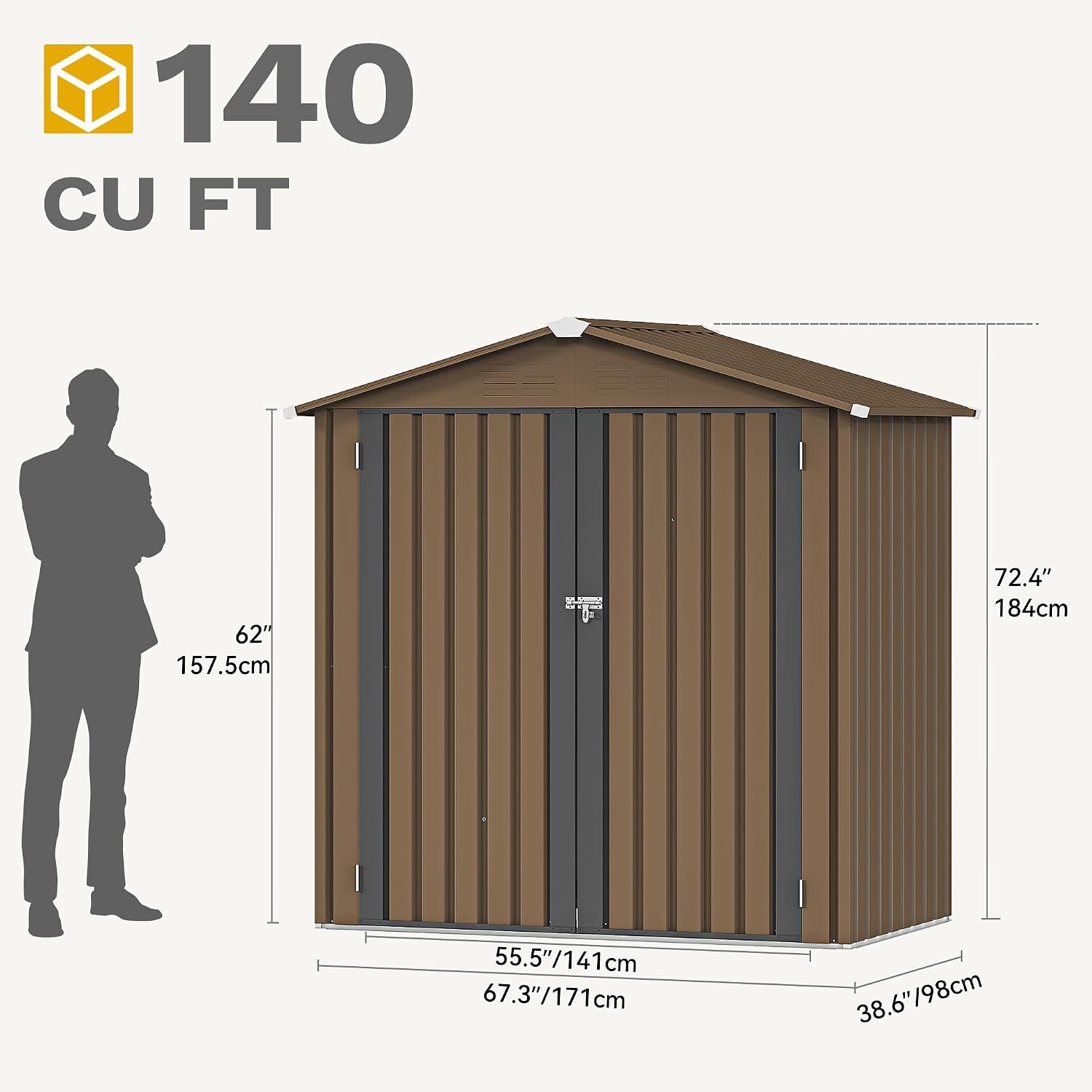 DWVO 6' x 4' Outdoor Storage Shed, Large Metal Tool Sheds, Heavy Duty Storage House with Lockable Doors & Air Vent for Backyard Patio Lawn to Store Bikes, Tools, Lawnmowers,Brown