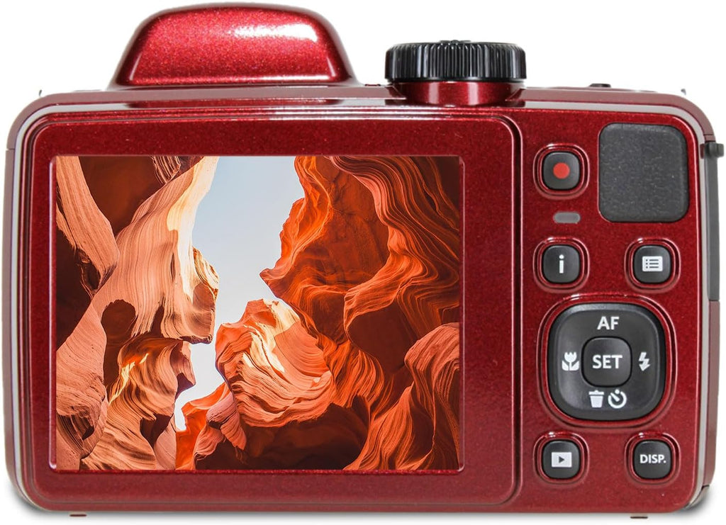 Kodak Pixpro AZ405 Digital Camera in Red (AZ405RD) Bundle Including: 128 GB Memory Card, Rechargeable Batteries, Case, Flexible Tripod, Neck Strap, Lens Caps, Full Cleaning Kit, More Accessories
