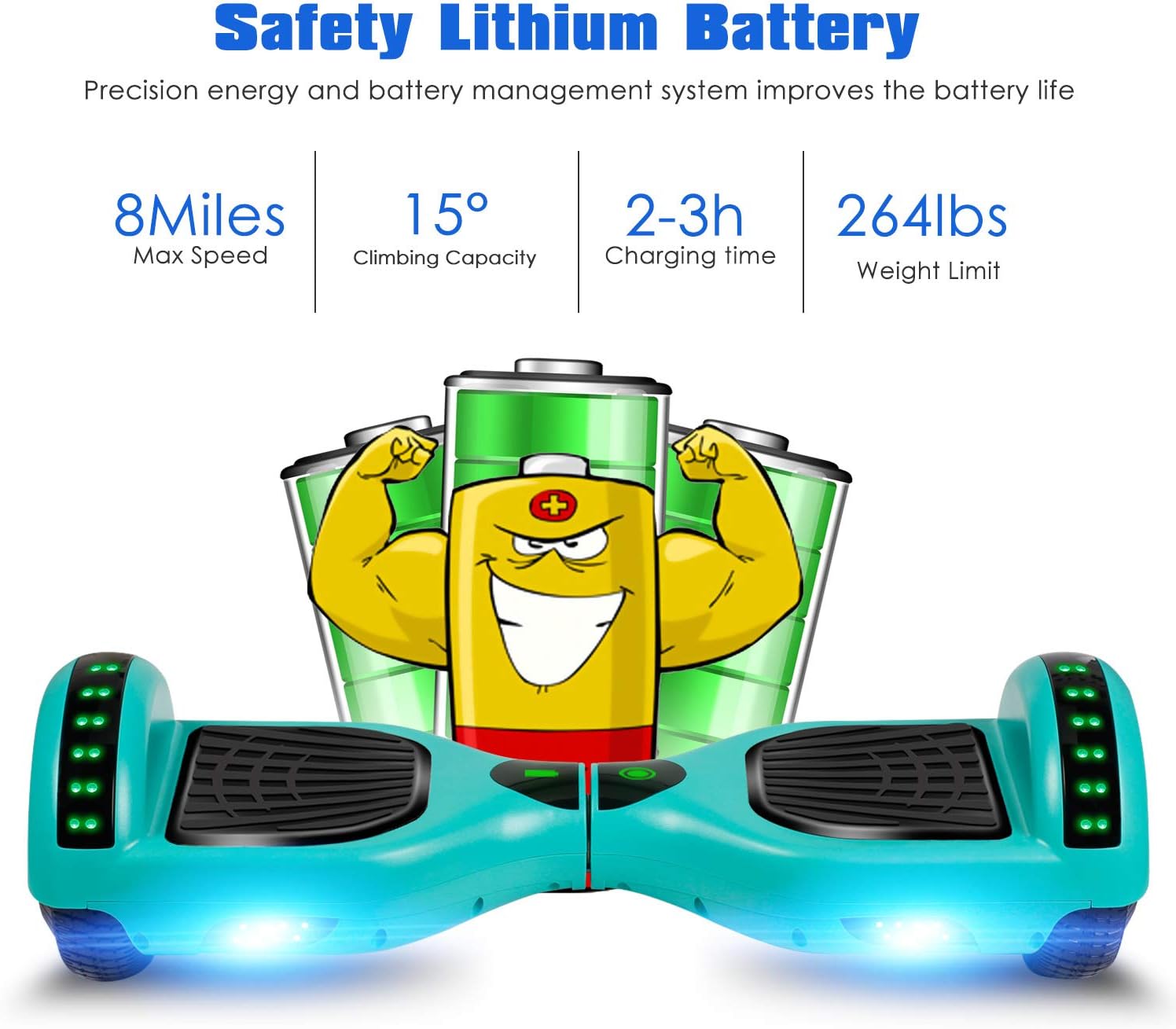 LIEAGLE Hoverboard, 6.5' Self Balancing Scooter Hover Board with Bluetooth Wheels LED Lights for Kids Adults