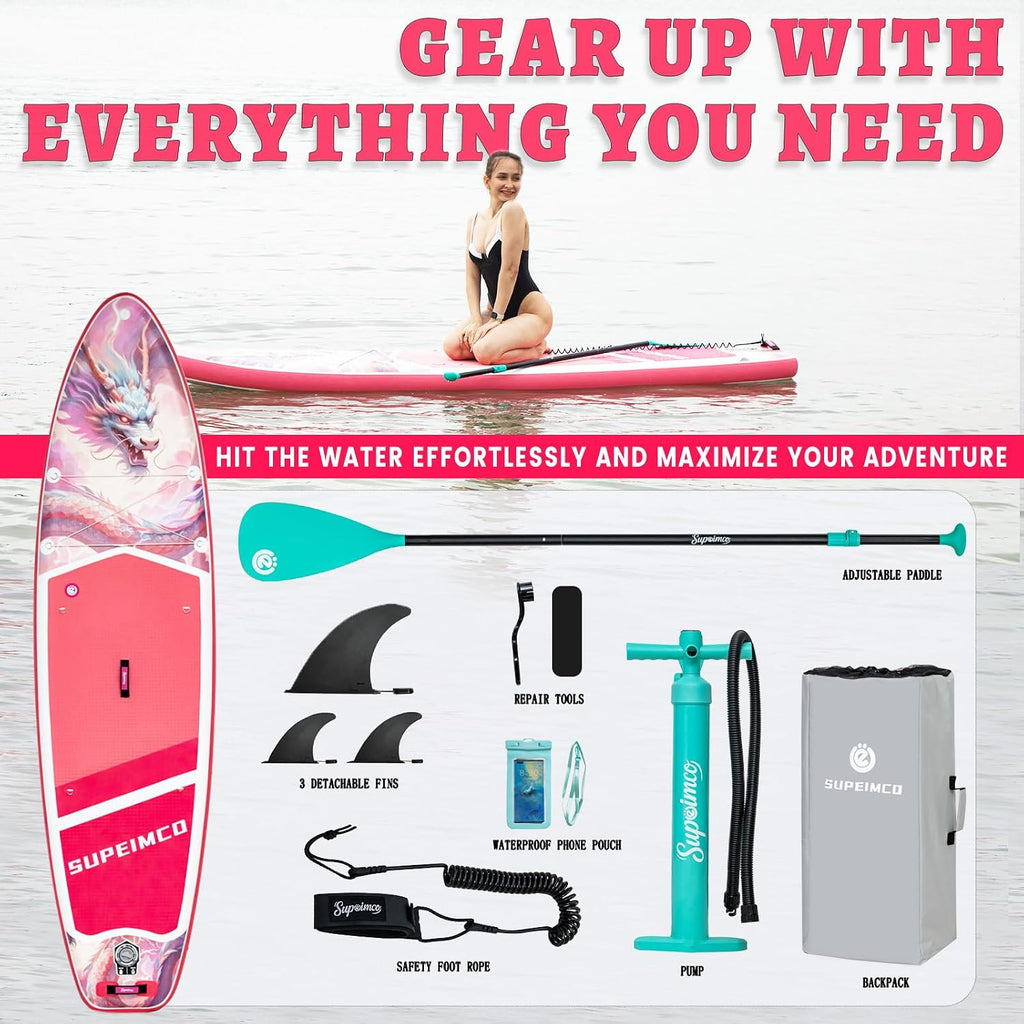 Inflatable Stand Up Paddle Board - Upgraded Glue-Free Hot Melt Technology, Long Service Life, 10'6', Anti-Slip EVA Deck, Full SUP Accessories, Included for Adults Youth All Skill Levels