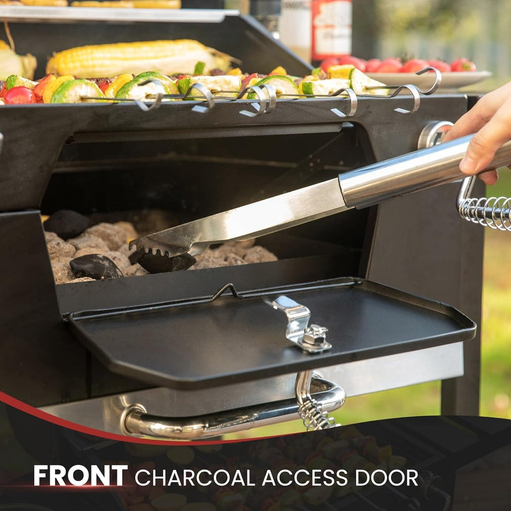 Movable Charcoal BBQ Grill with Foldable Side Tables, Black