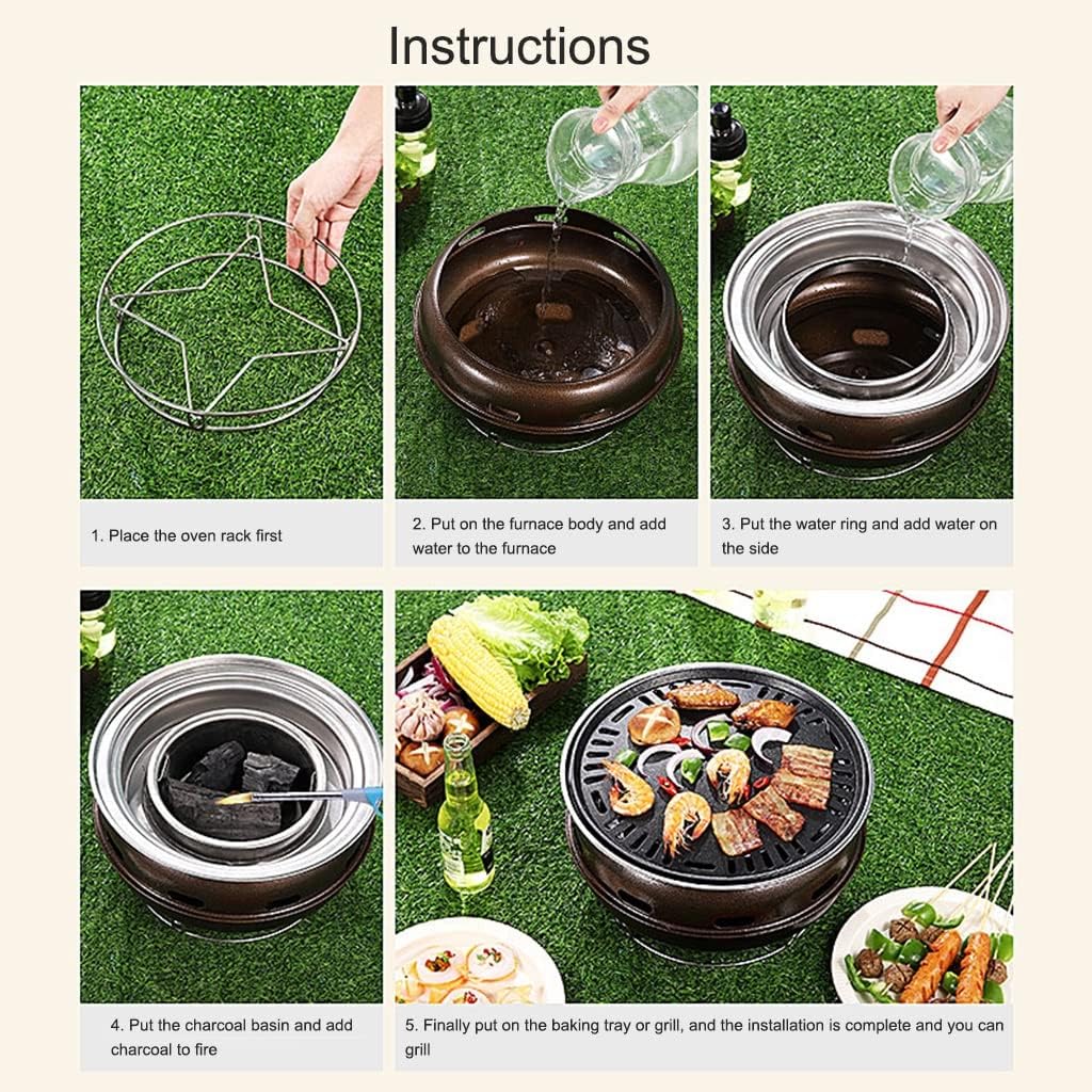 Multifunctional Charcoal Barbecue Grill, Household Korean BBQ Grill, Portable Camping Grill Stove, Tabletop Smoker Grill (Set a)
