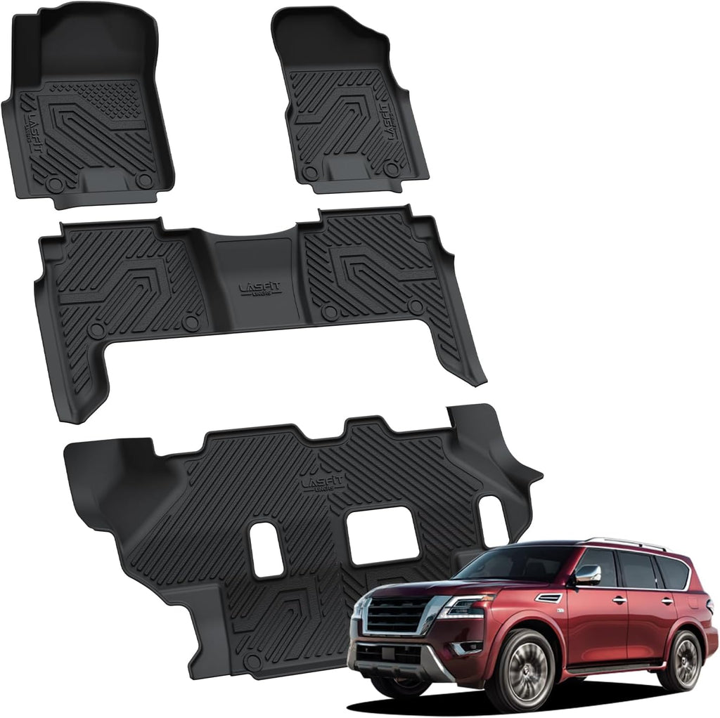 LASFIT Floor Mats for Nissan Armada/Infiniti QX80 2024 2023 2022 2021 2020 2019 (Only Fits for 8 Seats, Bench Seats), All Weather TPE Custom Fit Floor Liners for 2019-2024 Armada/QX80 Car Mats