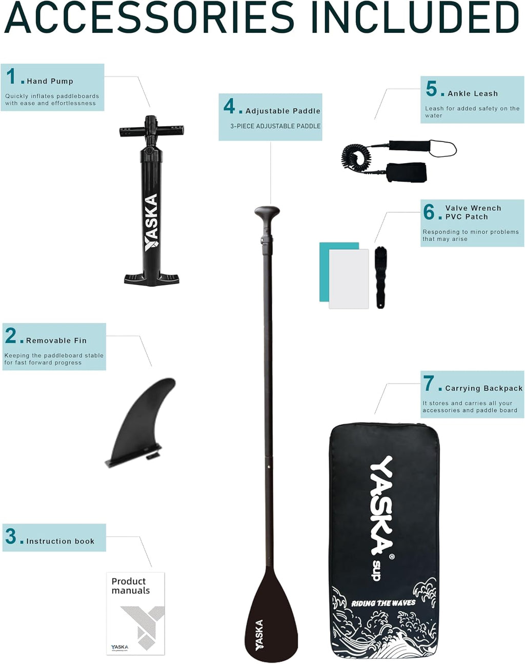 YASKA Inflatable Stand up Paddle Board 11ft with Premium SUP Accessories,Extra Wide Design Non-Slip Paddleboard for Beginner Adults Advenor Yoga Fishing