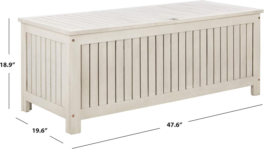 SAFAVIEH Outdoor - Abri Cushion Storage Box - White Washed Solid Wood - Coastal Resort Storage Bench Design - Ideal for Patio, Deck, Porch, Backyard, 18' W x 47' D x 19' H (PAT7037C)