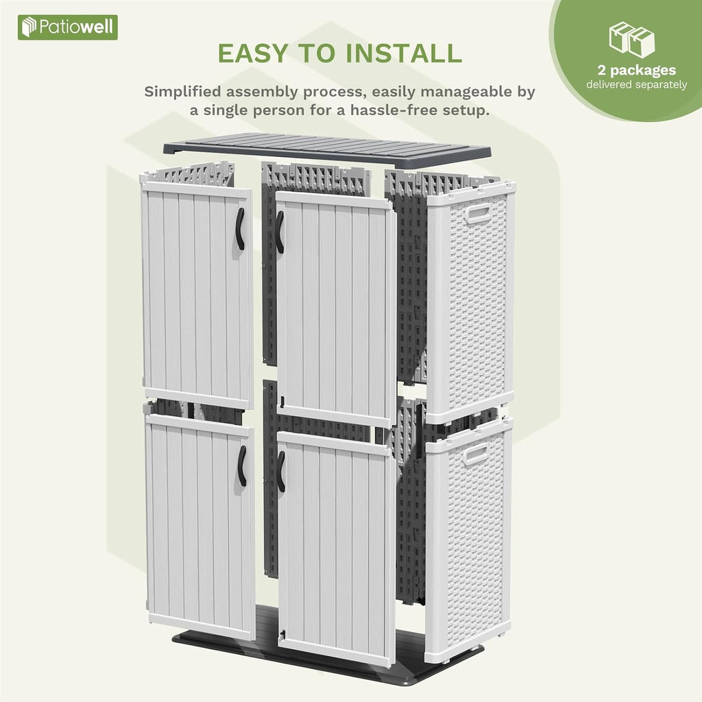 Patiowell 50 cu.ft Plastic Outdoor Storage Shed, Lockable Waterproof Resin Storage Cabinet Vertical Storage Shed for Garden Tools, Garbage Cans, Pool Supplies, White(Not Include Shelves)