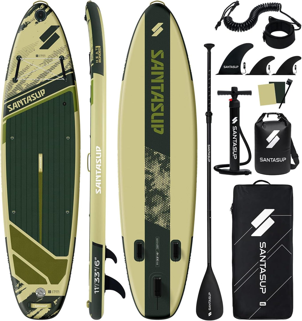 Inflatable Stand Up Paddle Board with SUP Accessories, Anti-Slip EVA Deck, 10'6'/11' Wide Stance Board, Sup Board for Adults & Youth of All Skill Levels Backpack