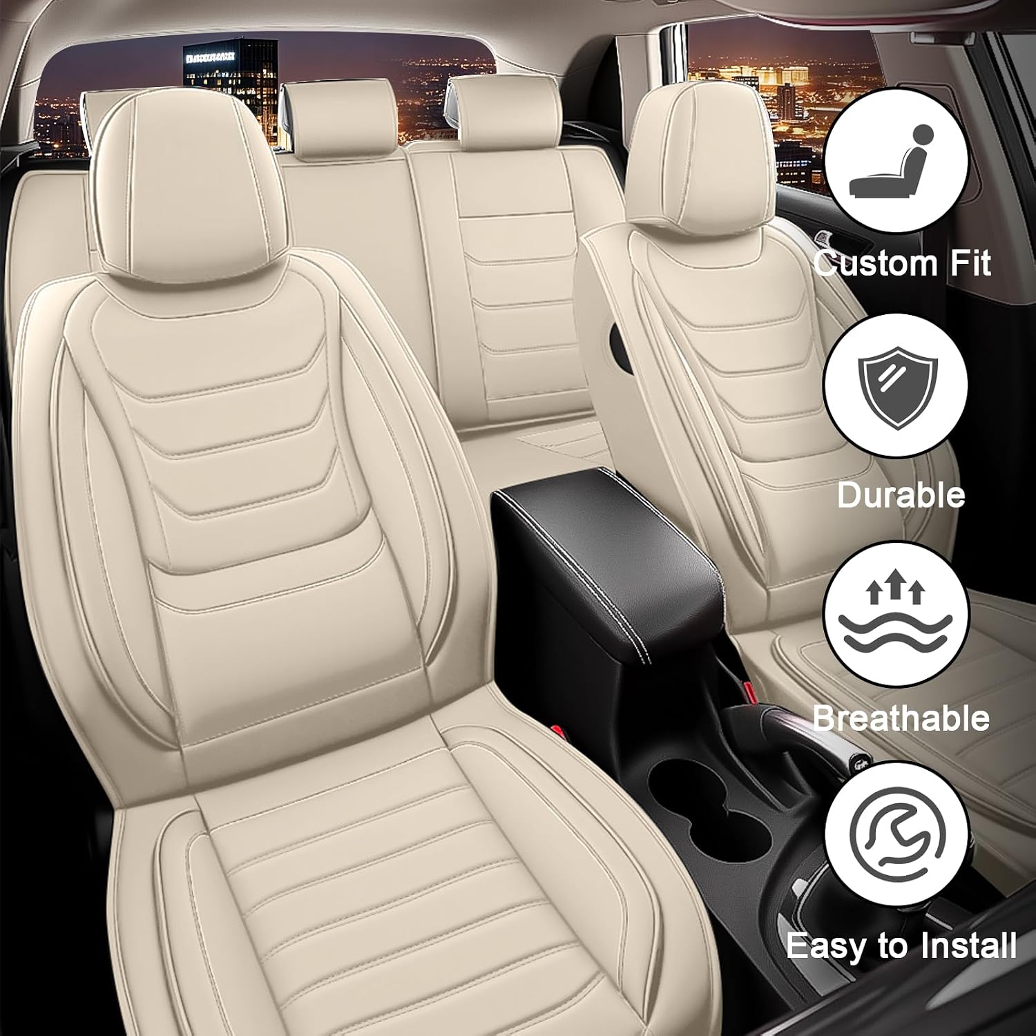 JWLK Seat Covers for Buick Envision 2016-2026, Family Seat Covers for Cars, Non-Slip, Airbag Compatible Vehicle Cushion, Waterproof & Easy-Clean(Standard 5 Seats, Beige)