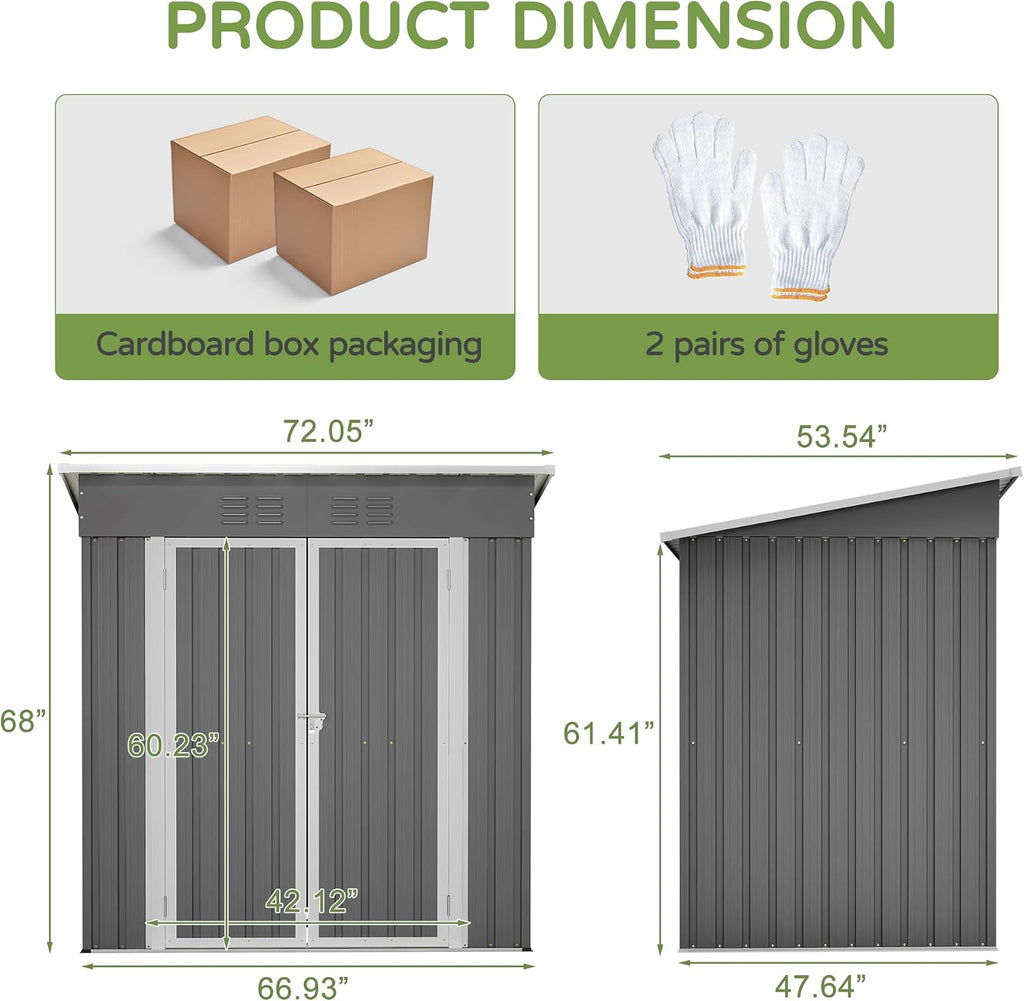 6' x 4' Outdoor Storage Shed, Waterproof Metal Garden Sheds with Lockable Double Door for Backyard Patio Lawn-Dark Gray