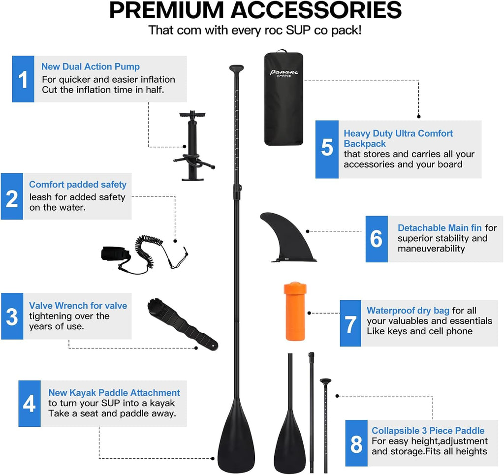 Panana Inflatable Stand Up Paddle Board 10'/10'8''x30''/32''x6'' iSUP Non-Slip Deck Paddleboard for Adults Beginners Youth, with Paddle Pump Fins Leash Backpack
