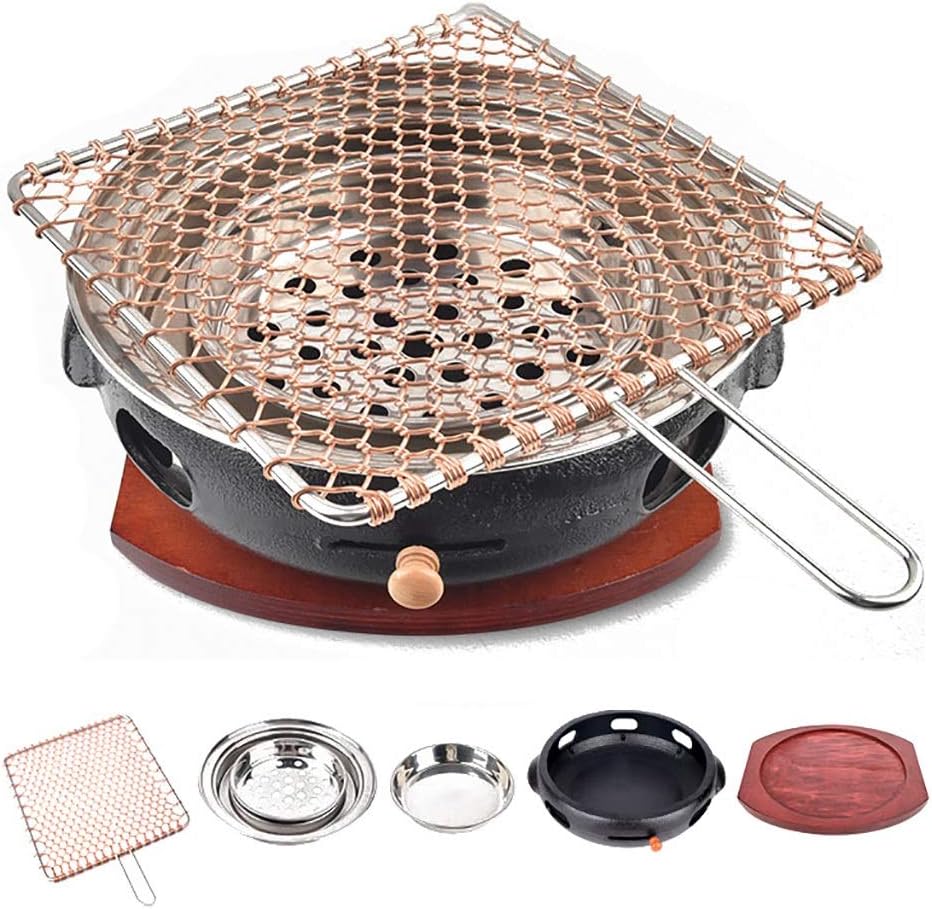Portable BBQ Grill, Korean Cast Iron BBQ Grill 33cm x 12cm Multicolor Indoor Outdoor For 5-8 People(D)