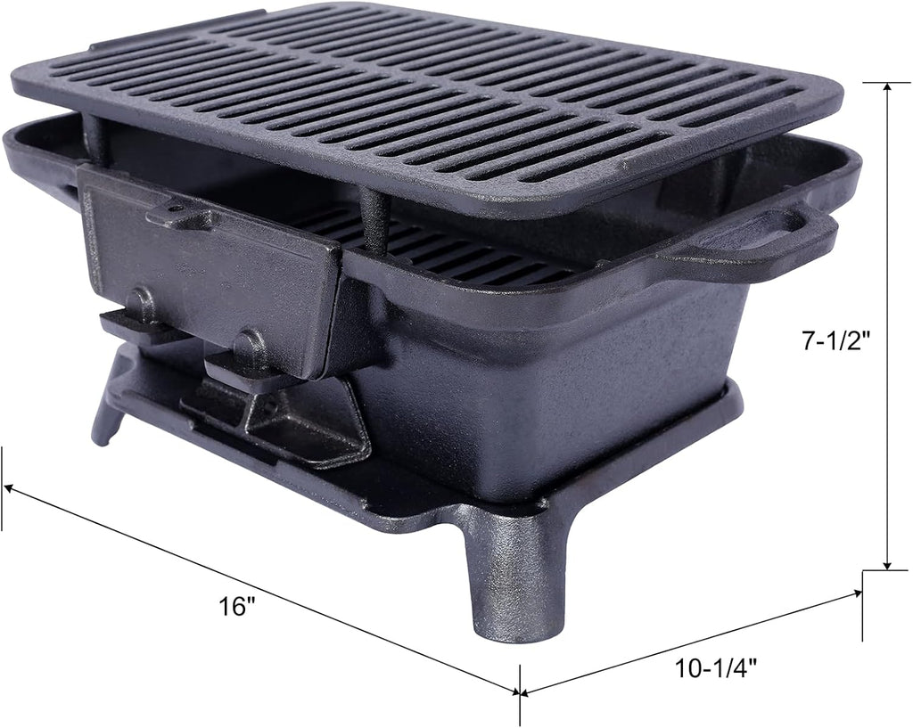 2025 Upgrade portable cast grill, hibachi grill outdoor, Cast Iron Hibachi Grill, hibachi 100% Cast Iron with Double-Sided Grate, Small Charcoal, Camping Stove (2, No handle)