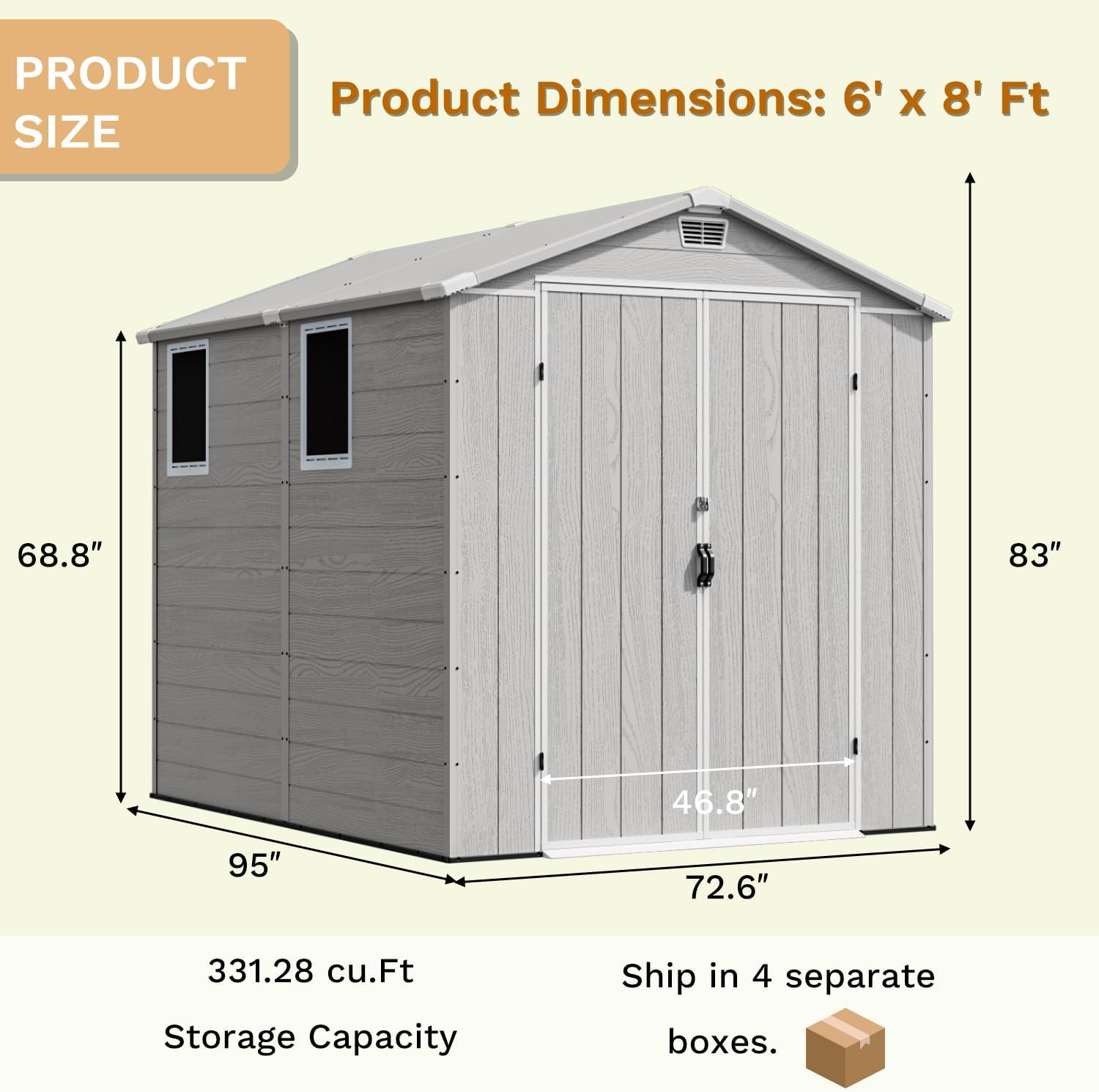 Devoko 6x8 Ft Outdoor Storage Shed - Lockable Resin Tool Shed with Window & Floor - Easy Assembly for Garden, Backyard
