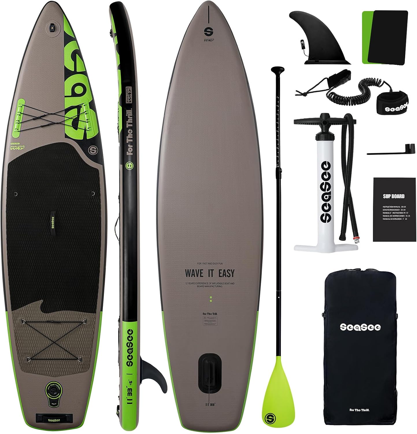 Inflatable Stand Up Paddle Board Includes Paddle, Dual Action Pump, and Accessories 11ft Lightweight iSUP, 33'*6' Wide Stable Design, Anti-Slip EVA Deck, Paddle Board for Adults