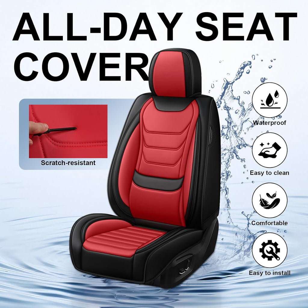 DHAEY Car Seat Covers for Volkswagen Atlas 2018-2025, Family Seat Covers, Nappa Leather, Wear-Resistant, Anti-Slip, Waterproof, 5PCS Full Set, Black Red