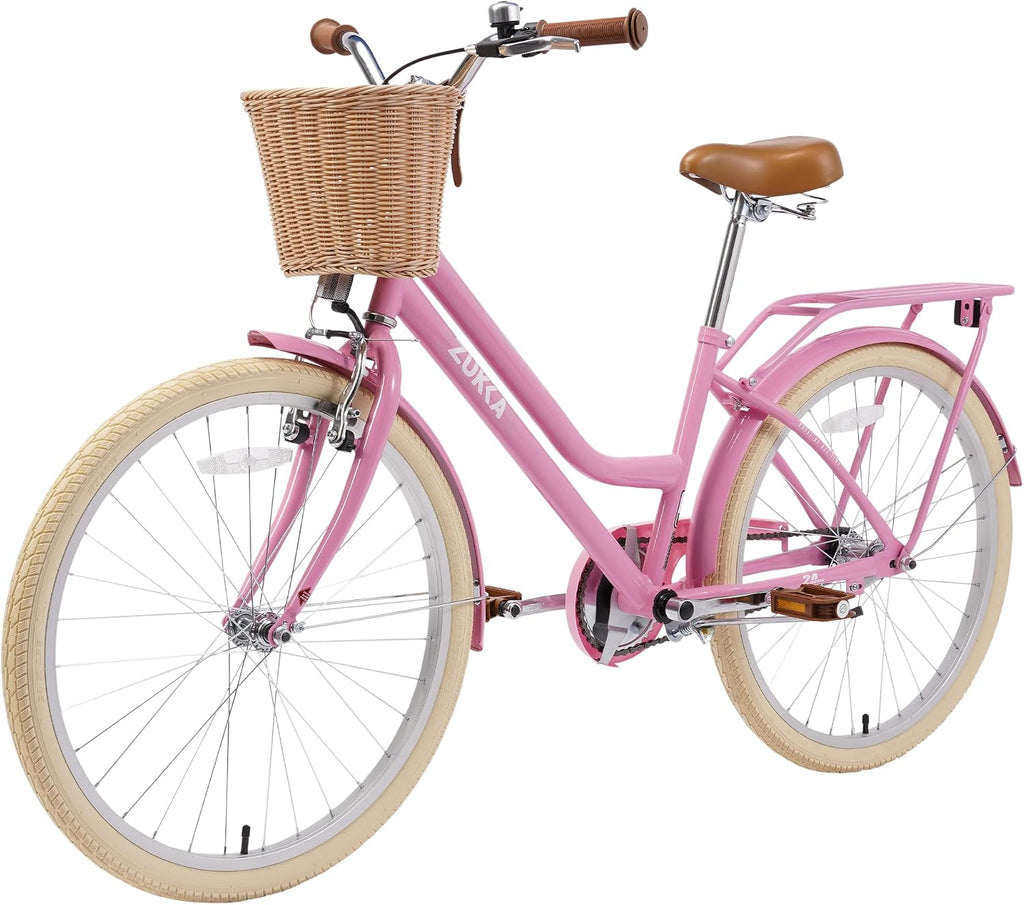 MEGHNA Cruiser Bike 24inch Wheels Girls Women Bike Single Speed Commuter Bike V-Brake and Coast Brake Women Ladys Bicycle, Multicolors