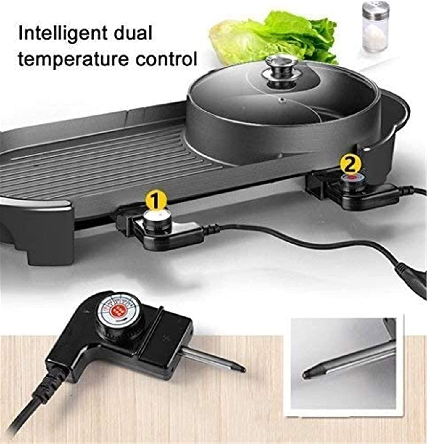 Indoor Korean Barbecue Grill Portable Electric Grill, BBQ Hot Pot Double Pot, One-piece Electric Cooker, Electric Hot Pot Electric Barbecue Electric Baking Pan, Barbecue grills (Size : Medium)