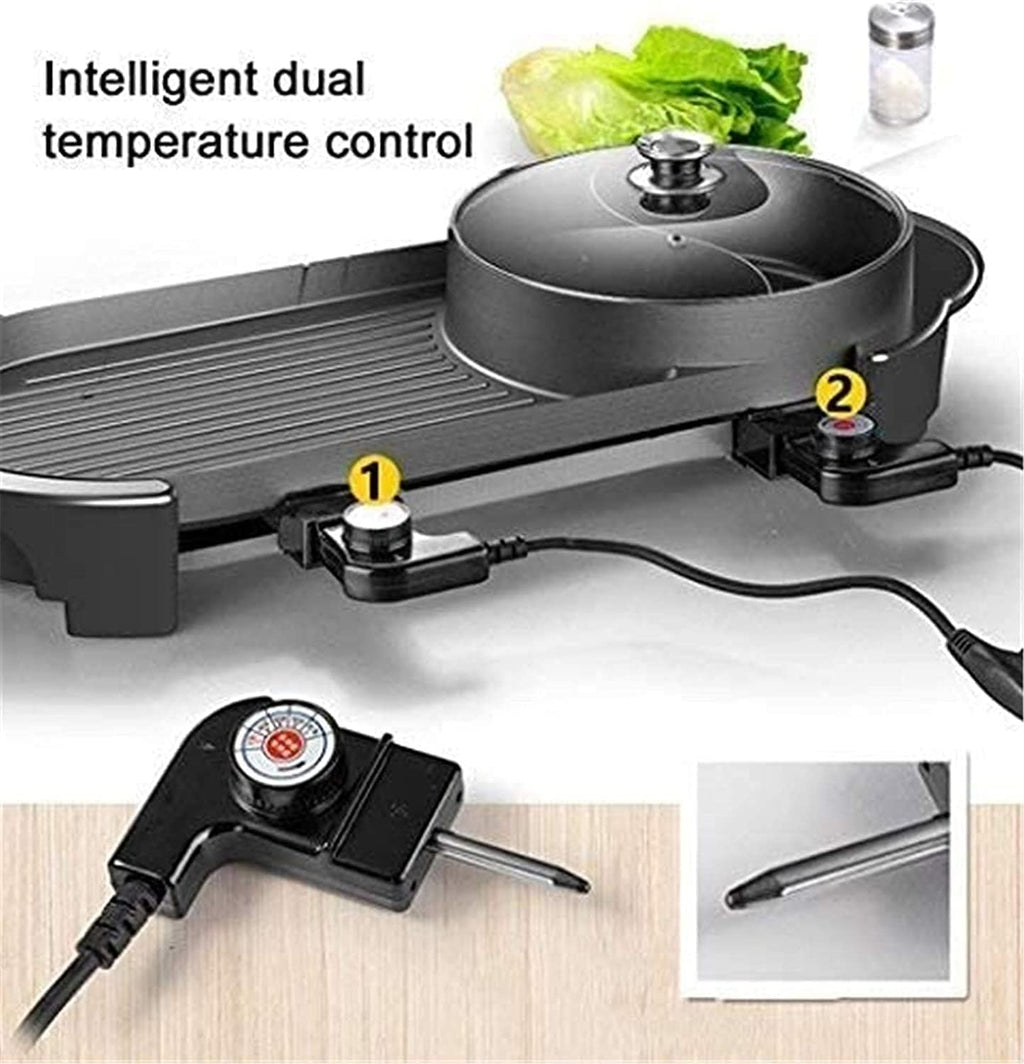 Indoor Korean Barbecue Grill Portable Electric Grill, BBQ Hot Pot Double Pot, One-piece Electric Cooker, Electric Hot Pot Electric Barbecue Electric Baking Pan, Barbecue grills (Size : Large)