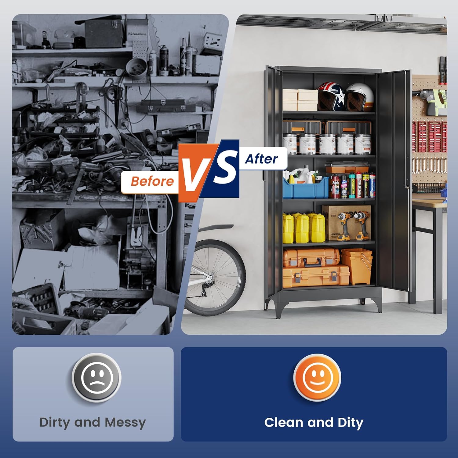 Yizosh Metal Garage Storage Cabinet with 2 Doors and 4 Adjustable Shelves - 71' Steel Lockable File Cabinet,Locking Tool Cabinets for Home,Office,Garage,Gym,School