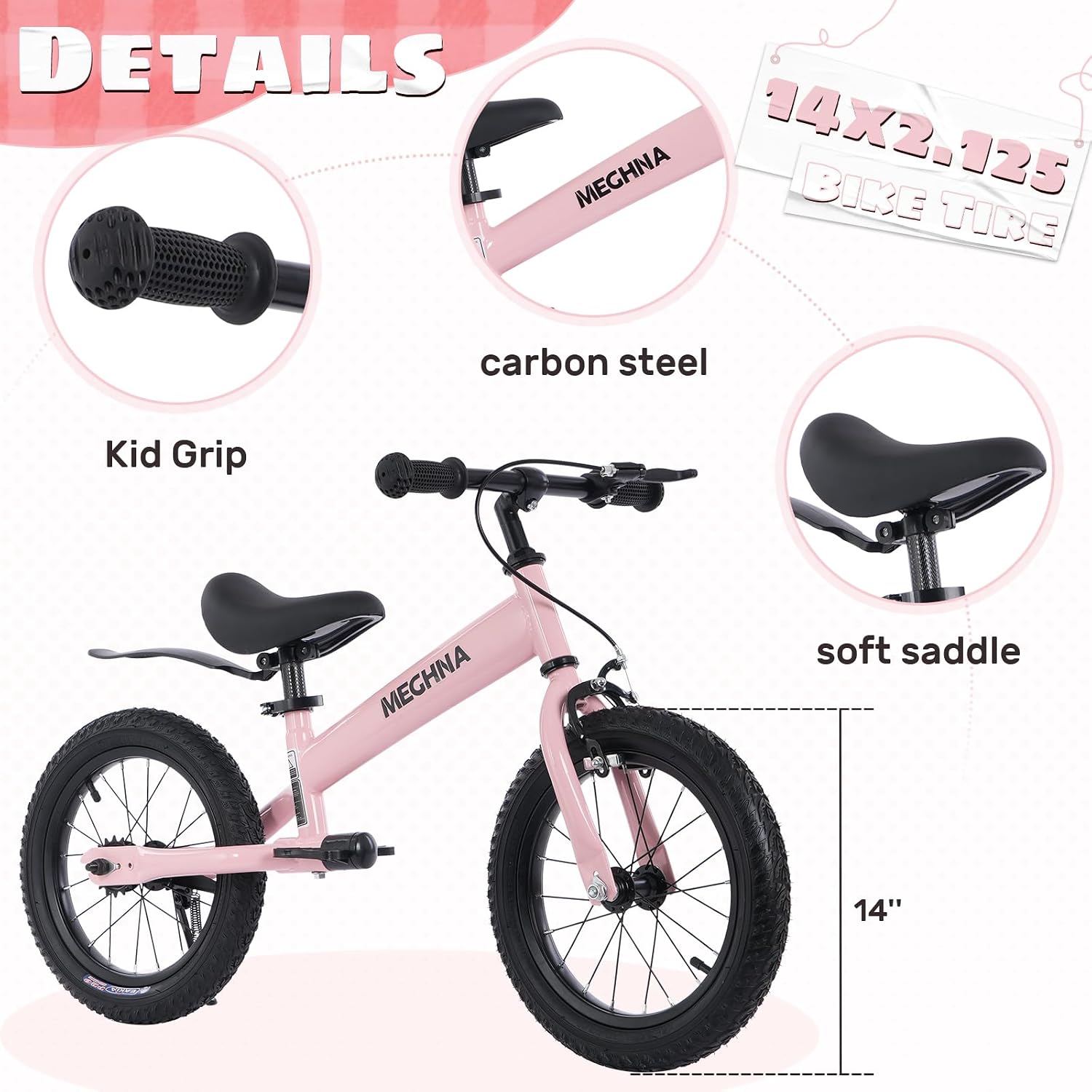 WEEROCK 2 in 1 Kid Bike and Balance Bike, 14 Inch Kids Bicycle and Balance Bikes for 2+ Years Boys Girls, Steel Frame, Front Calip Brake and Rear Coaster Brake for Children, Multiple Colors
