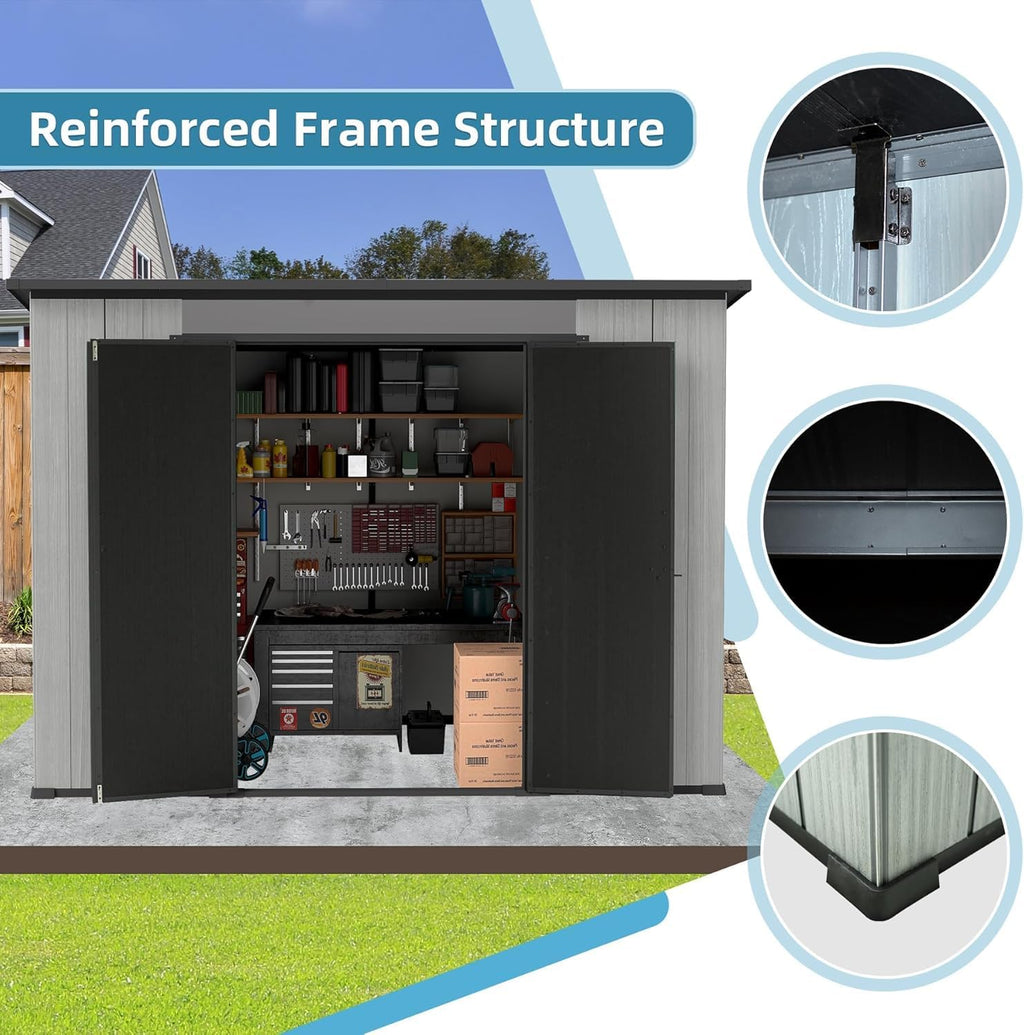 Domi 6x9FT Resin Outdoor Storage Shed with Sloping Roof, Waterproof Outside Sheds with Windows & Vents, Heavy-Duty Plastic Tool Storage Shed for Patio Furniture, Lawn Mower, Bike