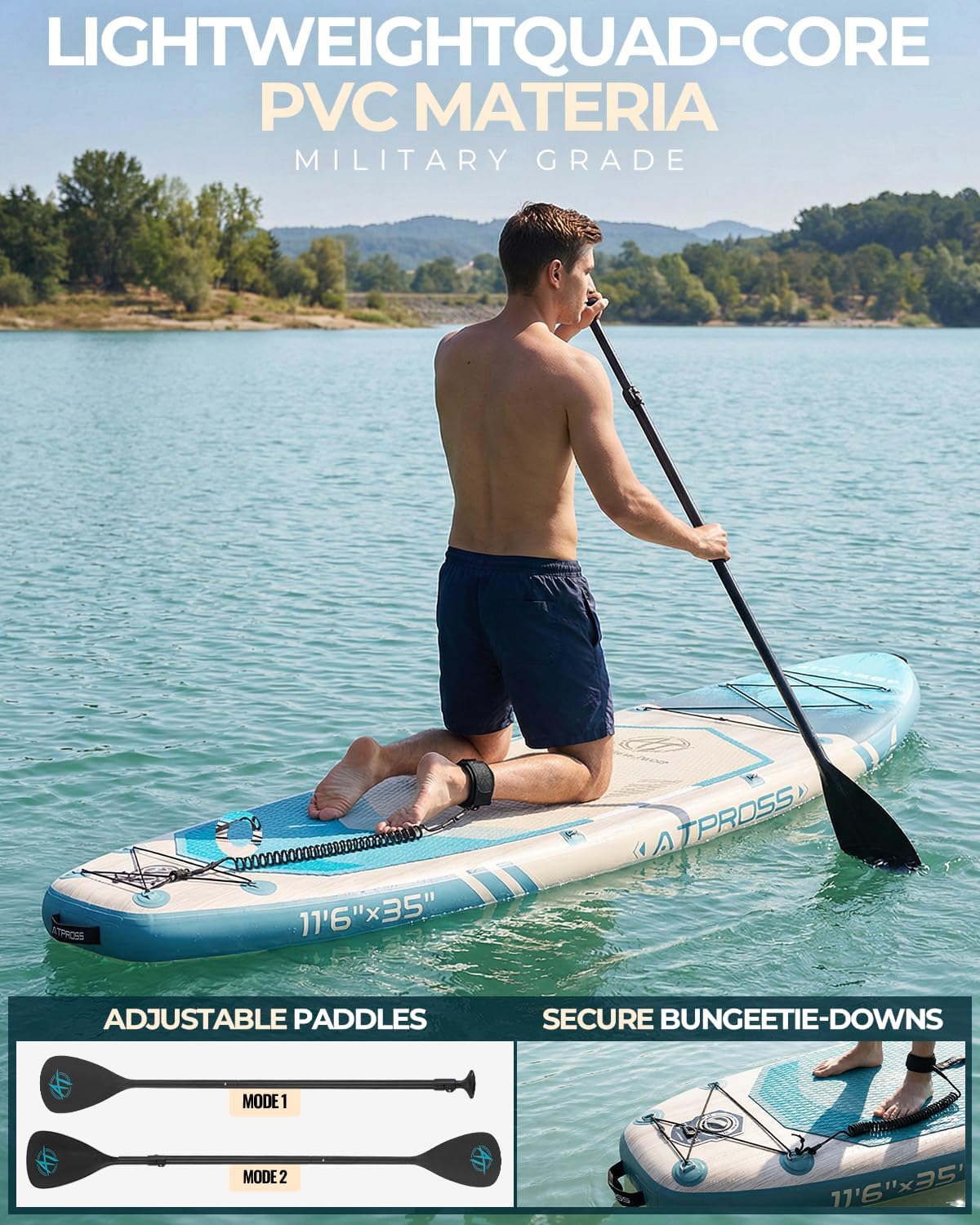 11'6'x35' Inflatable Paddle Board, 450lbs Extra Wide Stand Up Paddleboard for Adults with Premium SUP Accessories Kit & Backpack, Blow Up Kayak Non-Slip Stable Deck Boat for Yoga Fishing Surf