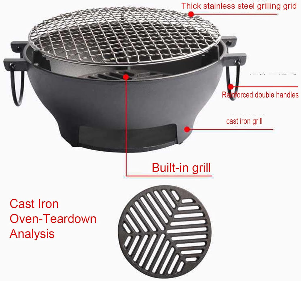 Charcoal Barbecue Grill Portable BBQ Grill Korean BBQ Grill Stainless Steel Camping Grill Stove Carbon Barbecue Grill Tabletop Smoker Grill for Outdoor,Indoor and Picnic,22cm