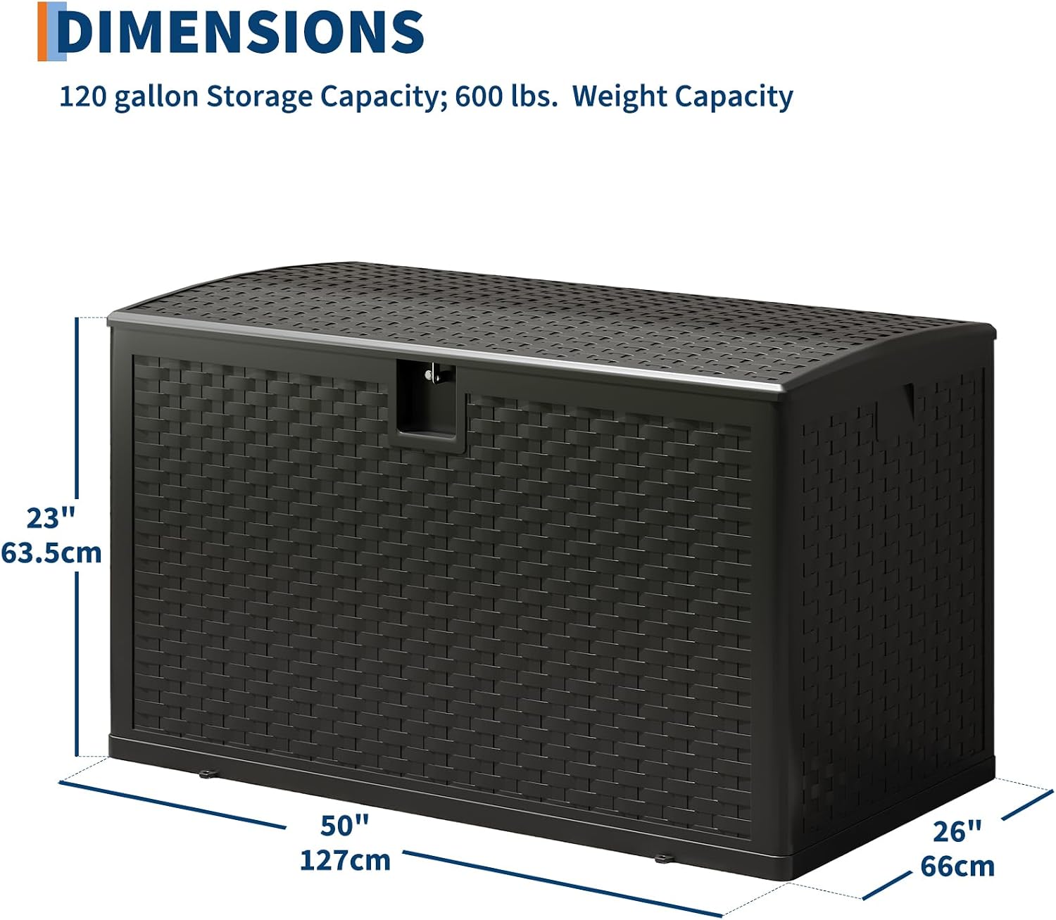 Garvee 120 gallon Waterproof Outdoor Storage Box, Lockable Plastic Deck Box with Lid, Patio Storage Bin for Pool, Garden Tools, Backyard, Porch, All-Weather Protection, Black