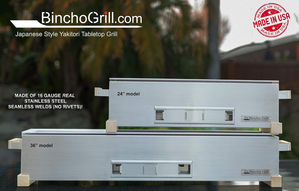 The Bincho Grill 36' Yakitori Charcoal Grill, Japanese Style Tabletop Robata BBQ – Stainless Steel, Commercial Grade Binchotan Grill for Skewers – Authentic, Heavy-Duty, Rust-Resistant
