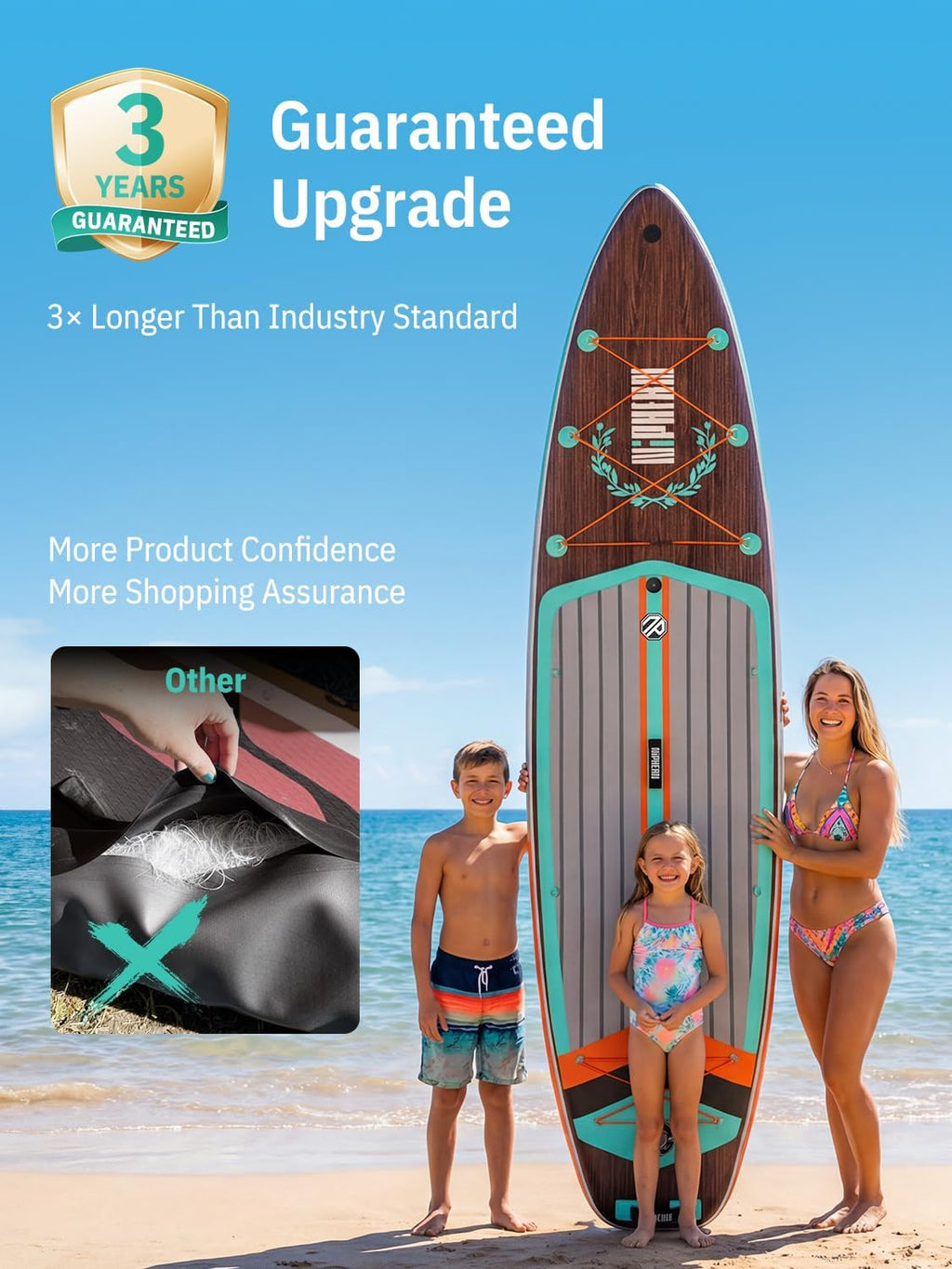 Niphean (Extra Large) Inflatable Paddle Board, SUP for 2+1 People/Family 500lbs Capacity Stand Up Paddle Board with SUP Accessories, StabilTrac Fin Non-Slip Paddleboard for Adults