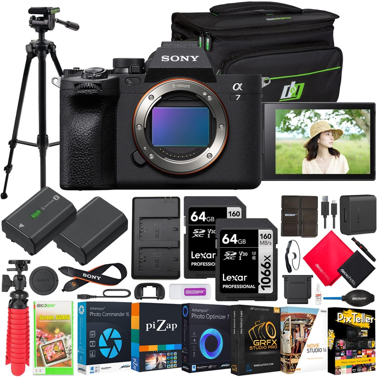 Sony a7 IV Full Frame Mirrorless 33MP Alpha Interchangeable Lens Camera Renewed | Official Sony USA Partner Model | Body ILCE-7M4/B Bundle w/Deco Gear Case +Tripod +Extra Battery, Charger, Software