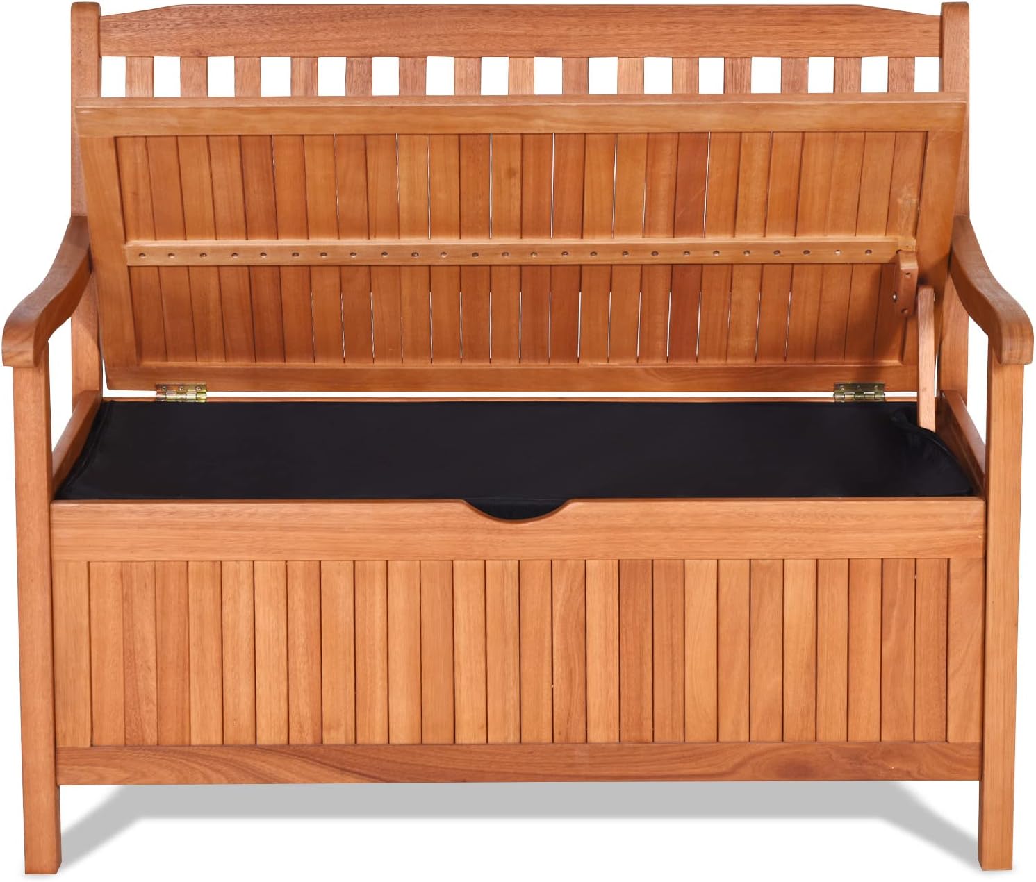 Giantex Wooden Outdoor Bench, Outside Deck Box with Seating, 800 lbs Capacity, Dustproof Liner, Wood Storage Loveseat for Pool Front Porch Garden Lawn Decor, Eucalyptus Patio Bench
