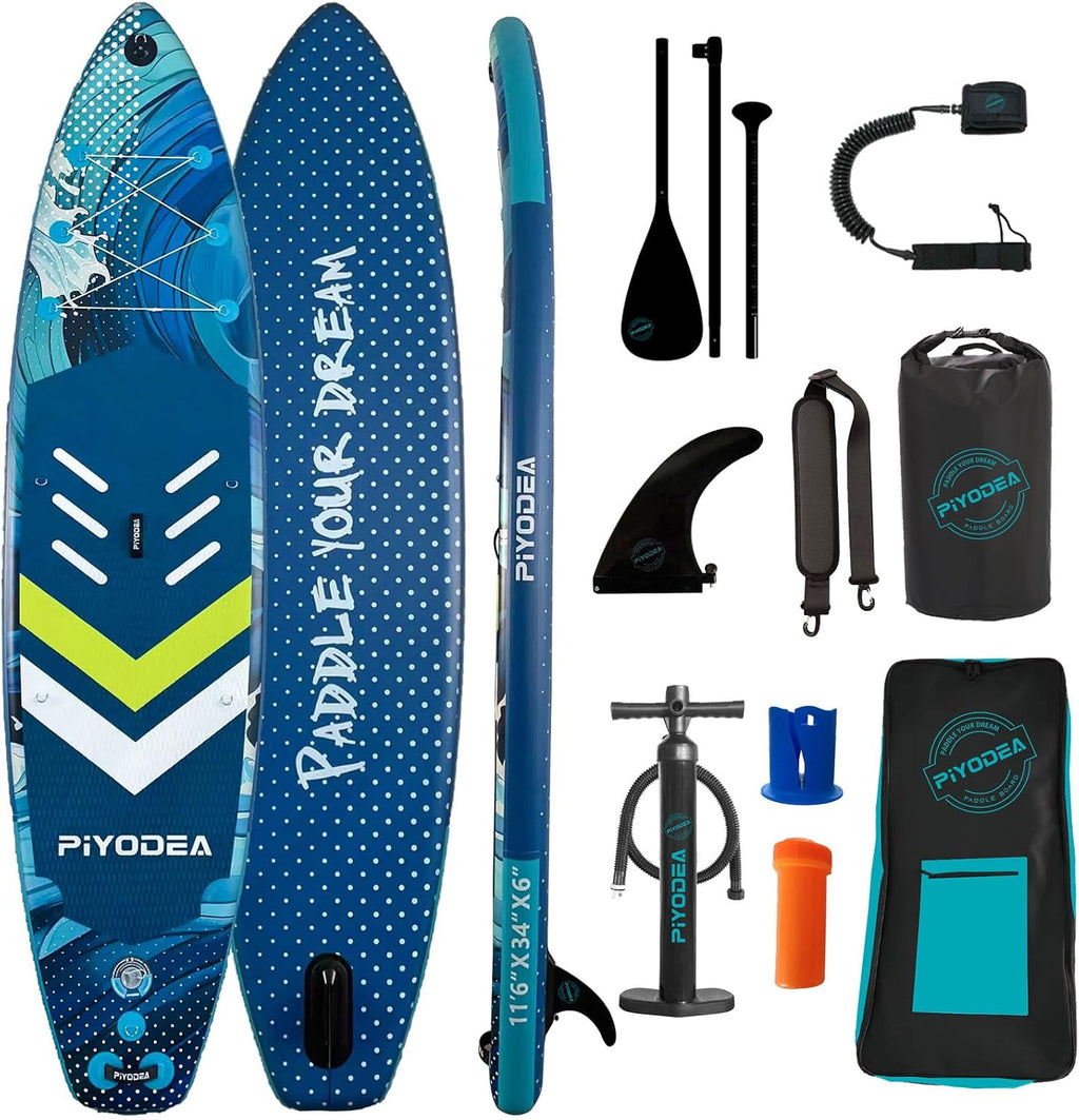 Paddle Boards for Adults, 10'6'/11'/11'6' Inflatable Paddle Board, Super Non Slip Eva, Stand Up Paddle Board with Removable Fins, Adjustable Paddle, Pump, Shoulder Strap, Leash, Standing Boat