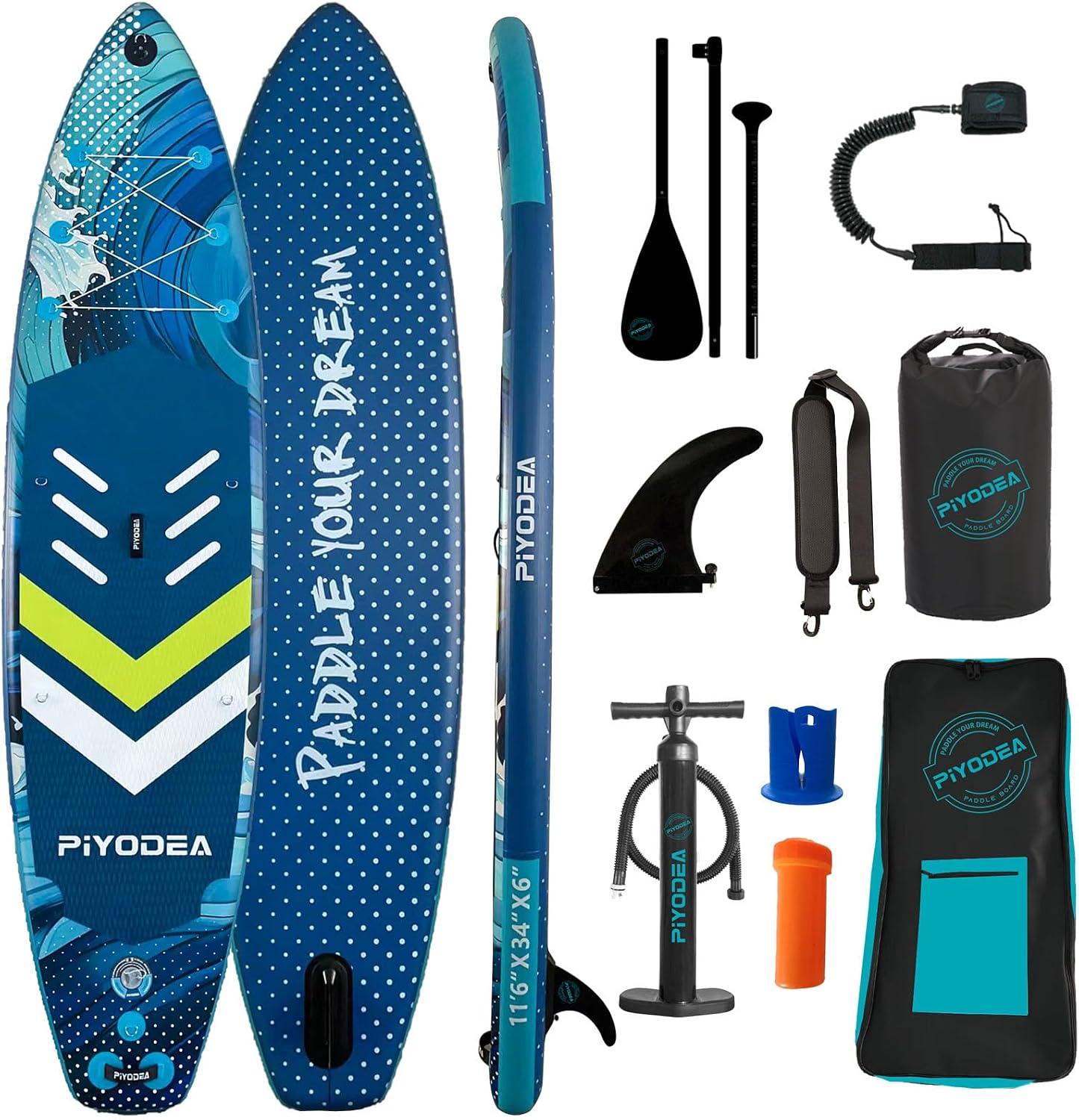 Paddle Boards for Adults, 10'6'/11'/11'6' Inflatable Paddle Board, Super Non Slip Eva, Stand Up Paddle Board with Removable Fins, Adjustable Paddle, Pump, Shoulder Strap, Leash, Standing Boat