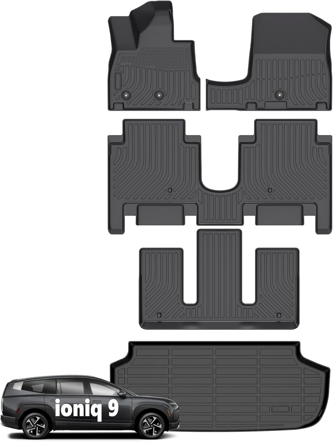 Wayhigh® Floor Mats & Cargo Liner for Hyundai ioniq 9 2026 6-Seats (Slide The Front Center Console Back), All Weather TPE Car Mats Waterproof Heavy Duty, Floor Mats Custom Fit for ioniq 9 Accessories