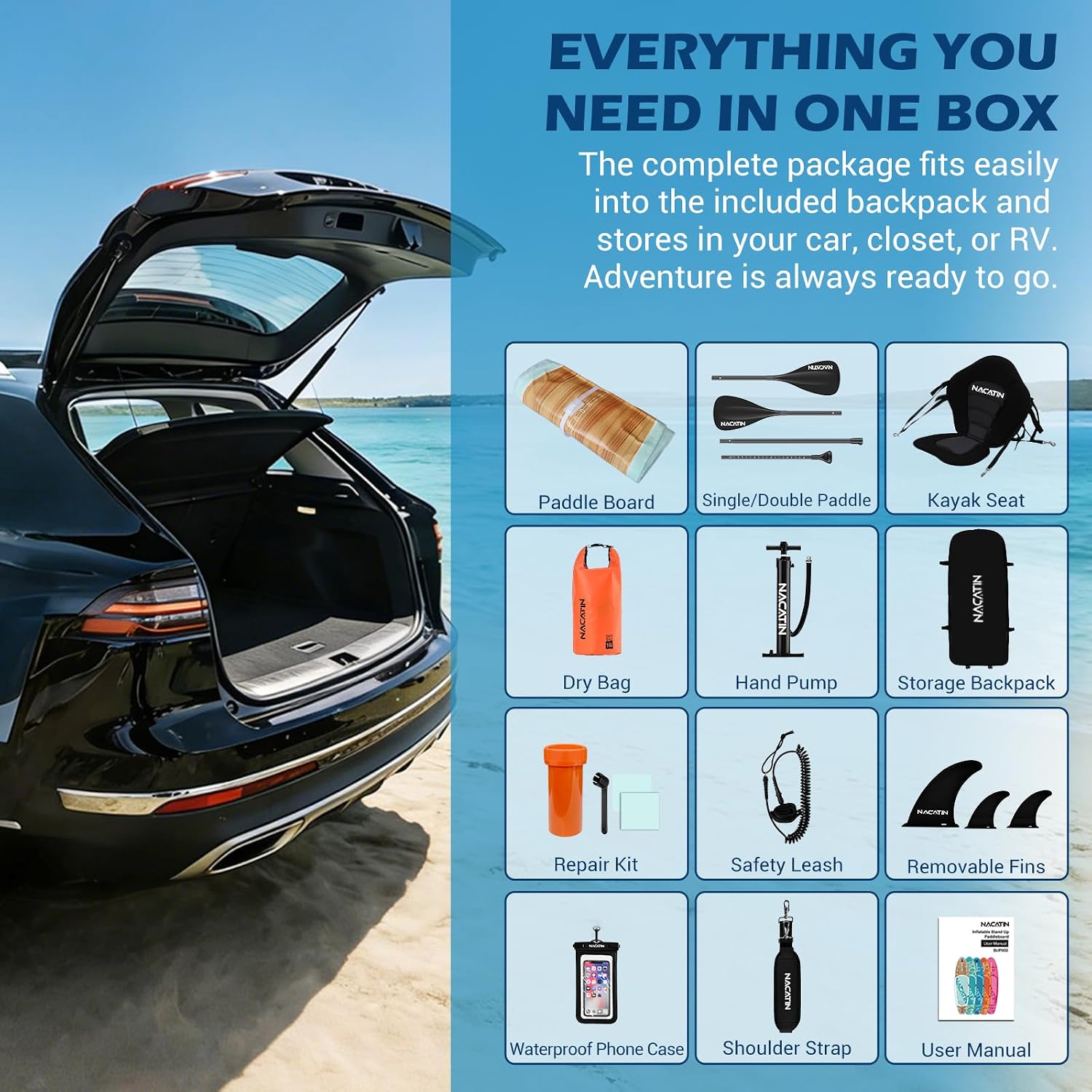 NACATIN Inflatable Stand Up Paddle Board,10'6'Upgrade Version Blow Up Paddle Boards for Adults with Premium SUP Accessories& Backpack,Adjustable Paddle,Camera Mount,Hand Pump, for Lake, River, Yoga