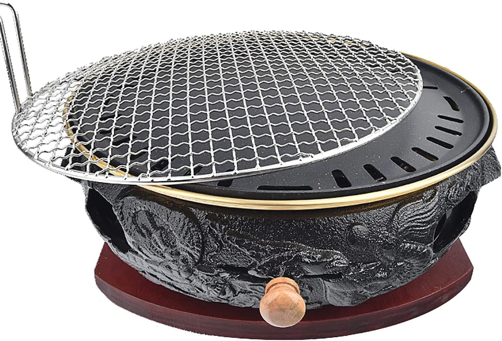 BBQ Barbeque Barbecue Grill, BBQ, Top Korean Smokeless Charcoal Dragon Pattern Cast Iron Grill, Stainless Steel Striped Plate, 18 Styles (Color : Q)