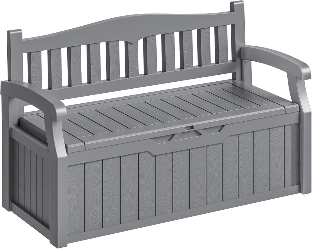 Homall 75 Gallon Outdoor Storage Benches Lockable Deck Box with Waterproof and UV Resistant, Waterproof Storage Box for Patio Furniture, Tools, Cushions (Grey)
