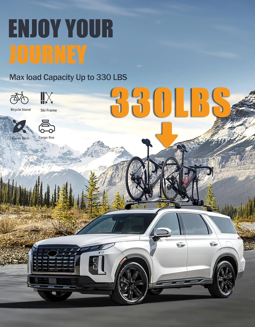 KINGGERI 330lbs Lockable Roof Rack Cross Bars Compatible with Hyundai Palisade 2019-2025 SE SEL XRT Limited Calligraphy, Heavy Duty Anti-Theft Aluminum Rails Crossbars Cargo Carrier Bag