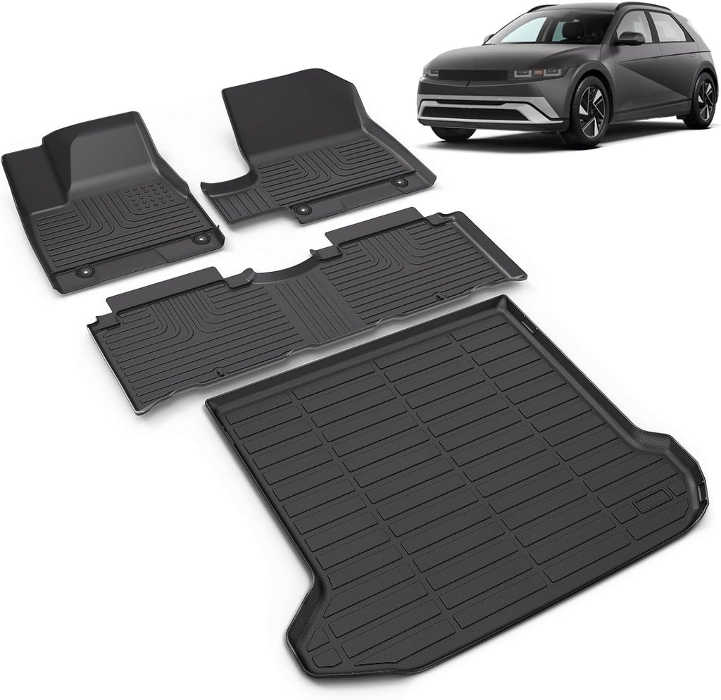 All Weather Car Floor Mats & Cargo Liner Set Fit for Hyundai Ioniq 5 Fixed Console 2025 2026 (Non-Sliding Console) Floor Liners Trunk Liner Ioniq 5 Cargo Mat Accessories Black
