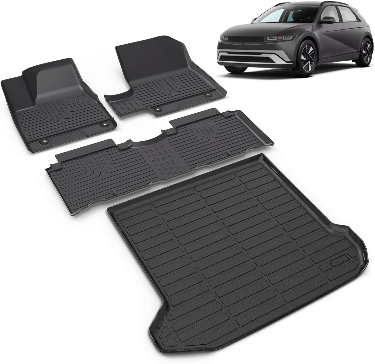 All Weather Car Floor Mats & Cargo Liner Set Fit for Hyundai Ioniq 5 Fixed Console 2025 2026 (Non-Sliding Console) Floor Liners Trunk Liner Ioniq 5 Cargo Mat Accessories Black