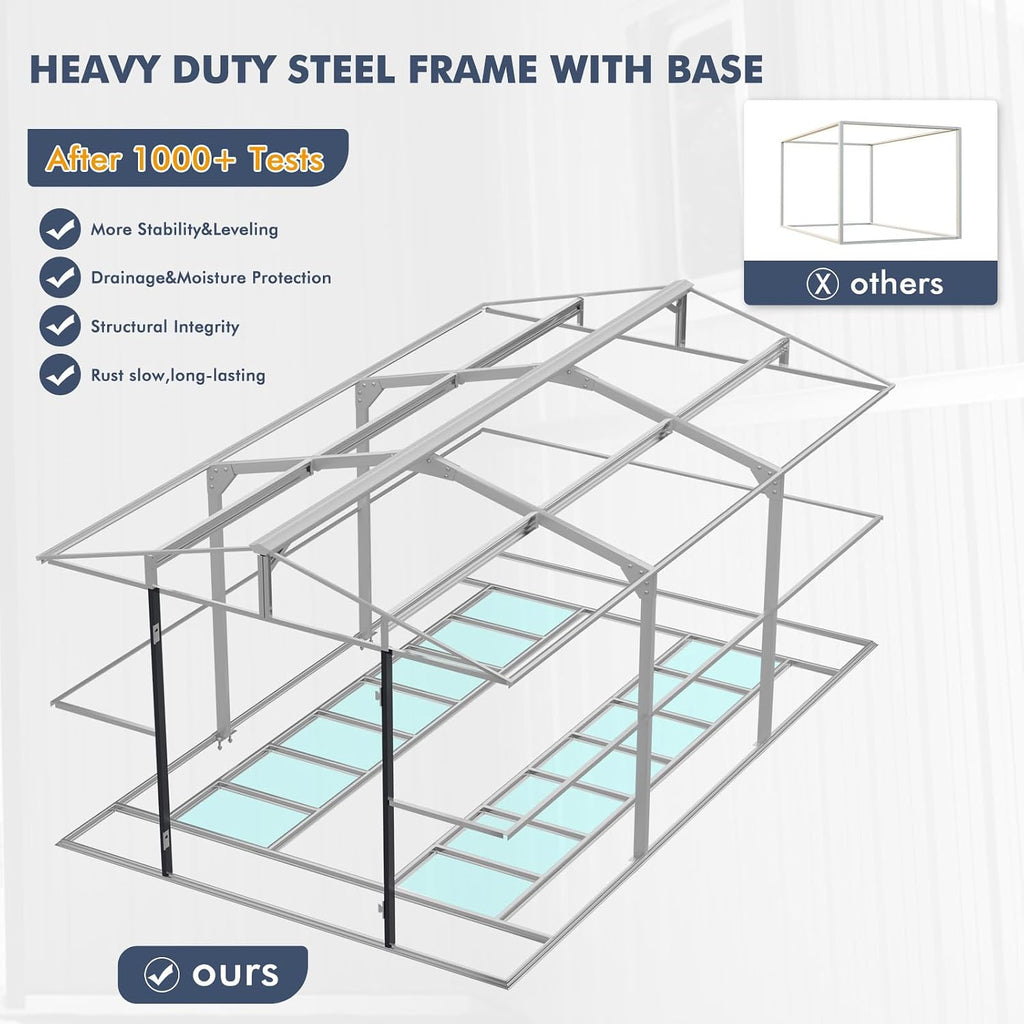 10x16 FT Metal Outdoor Storage Shed with Unique Floor Base Clear Roof Lockable Door Windows Vents,Waterproof Heavy Duty Reinforced Frame Sheds for Yard Store Bikes Large Lawnmower,Dark Grey