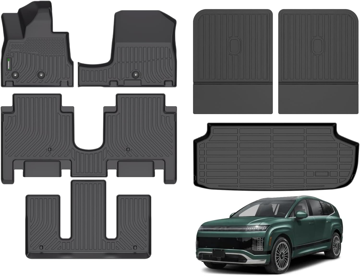 ANBINGO® Floor Mats & Seatback Cargo Liner for 2026 ioniq 9 6 Seats, (Slide The Front Center Console Back) Performance Limited/Calligraphy/Calligraphy Design, (50/50 Seatback Velcro Tape Fixed)