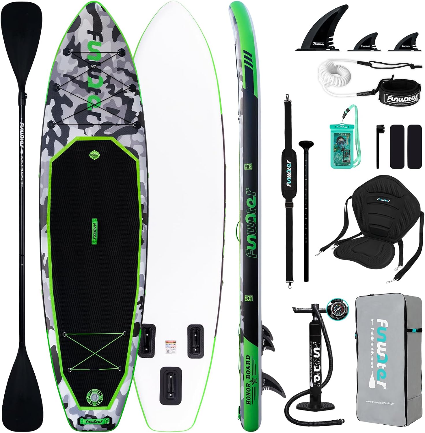 FunWater Inflatable Stand Up Paddle Board with Premium SUP Paddleboard Accessories, Anti-Slip EVA Deck, 11'6''/11'/10'6'' Paddle Boards for Adults & Youth of All Skill Levels