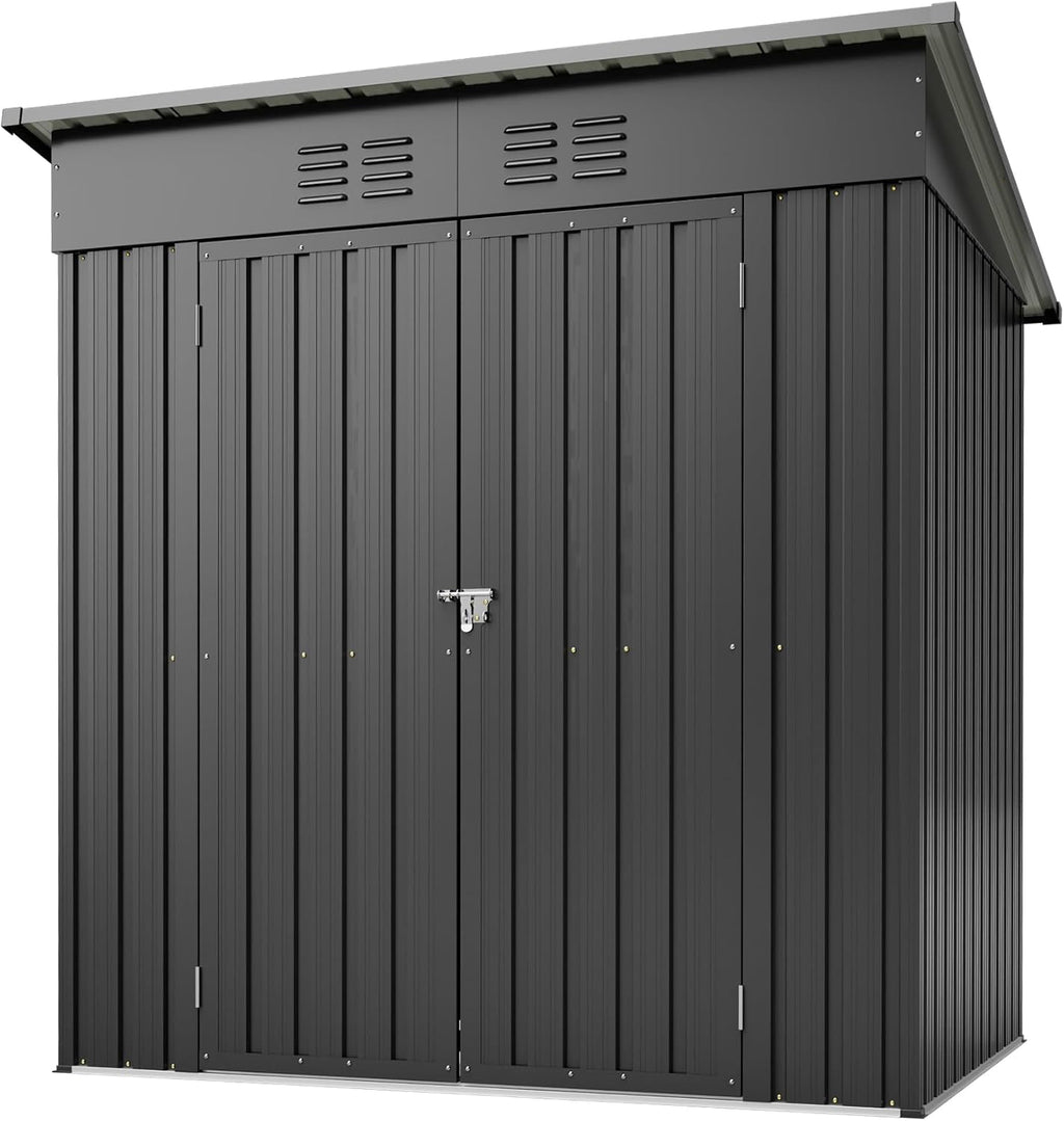 Metal Outdoor Storage Shed 6 x 4 FT Outdoor Shed with Lockable Door,Waterproof Garden Tool Shed for Backyard Patio Lawn,Black