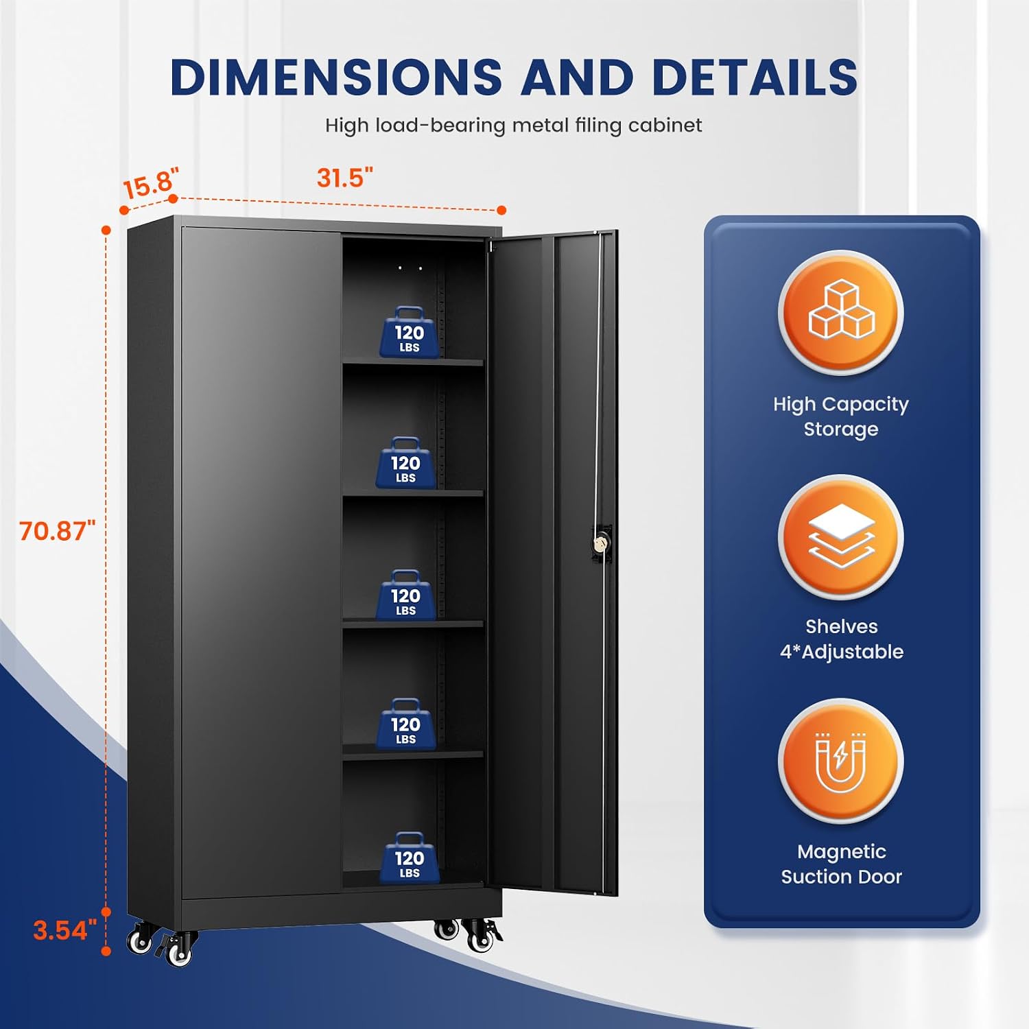 Yizosh Metal Garage Storage Cabinet with Locking Doors and Adjustable Shelves,- 75' Rolling Steel Tool Cabinet for Home Office,Garage,Warehouse